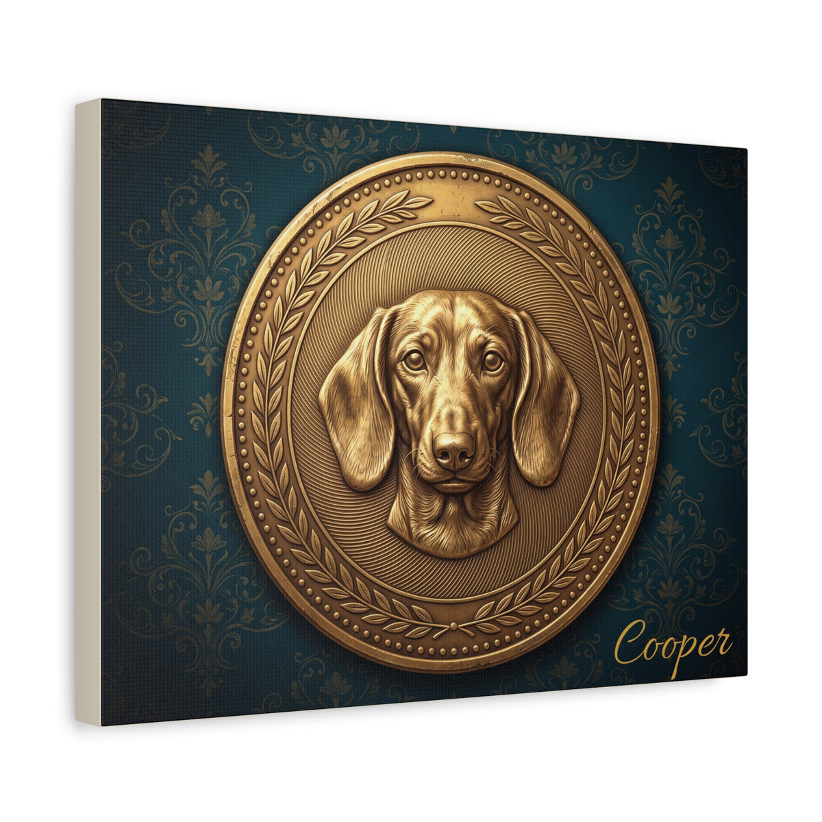 Dachshund Personalized Canvas | Antique Gold Coin Wall Art