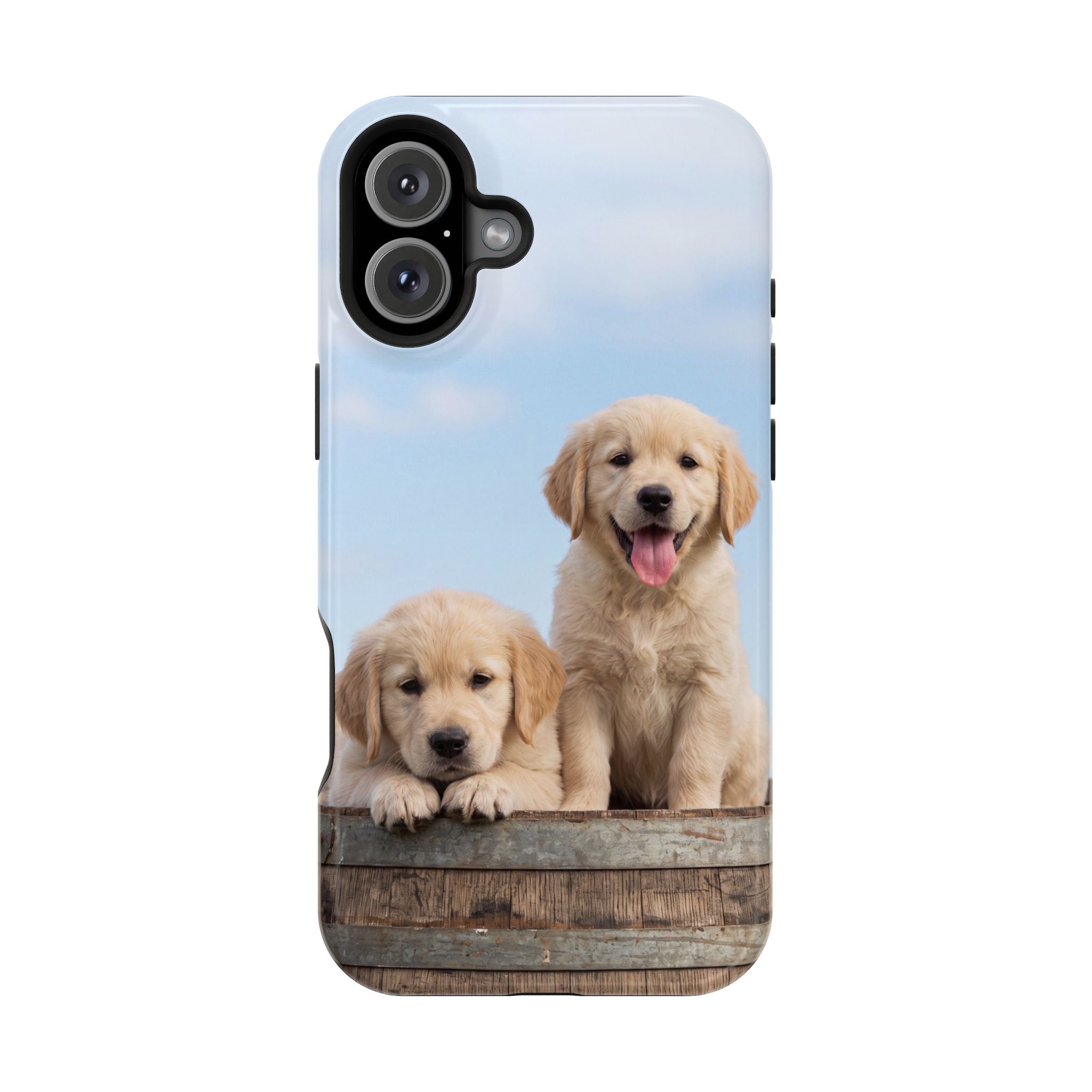 Golden Retriever Puppy Duo Phone Case — Impact-Resistant Wireless Charging Cover