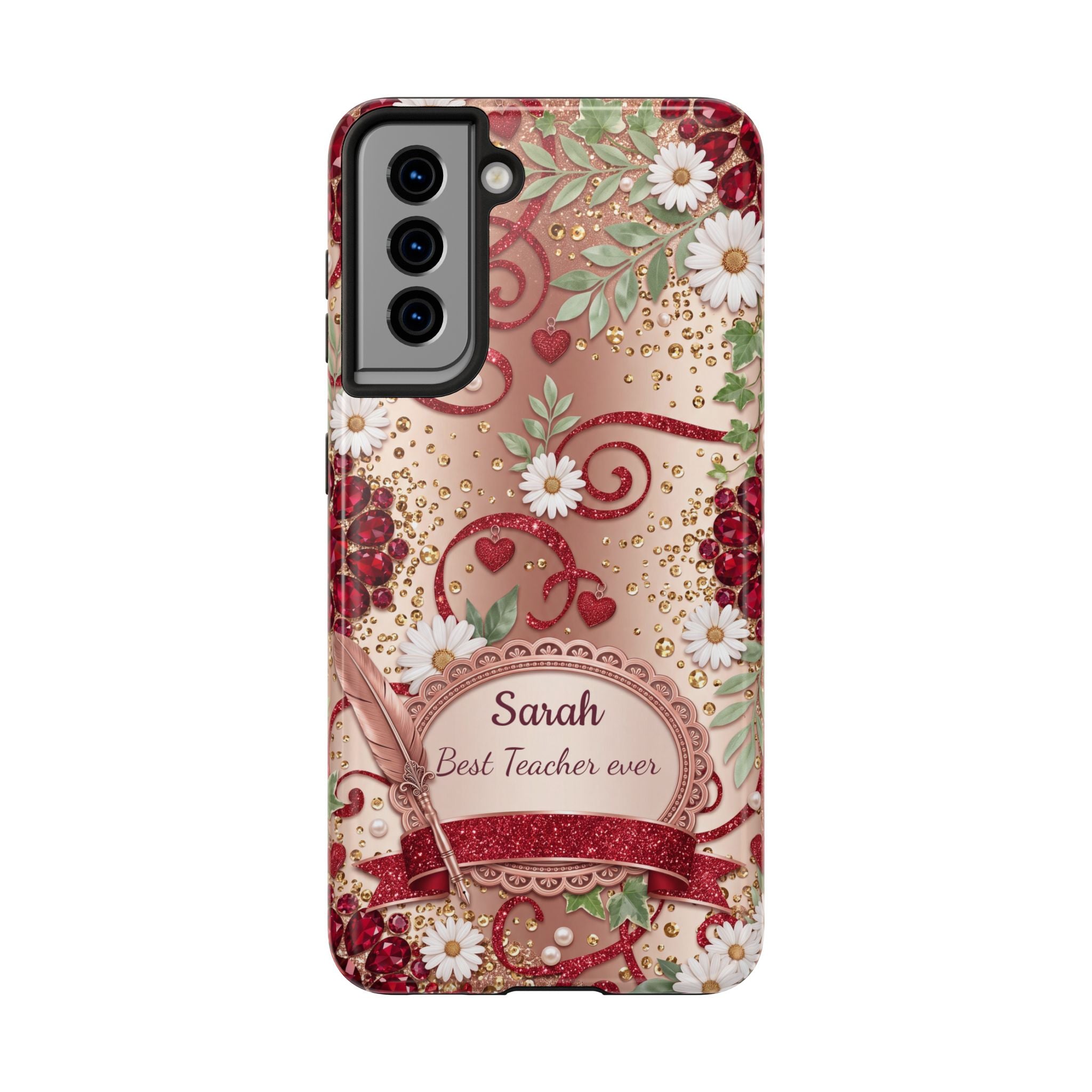 Personalized Teacher Phone Case — Custom Name and Message - Floral Jeweled Design