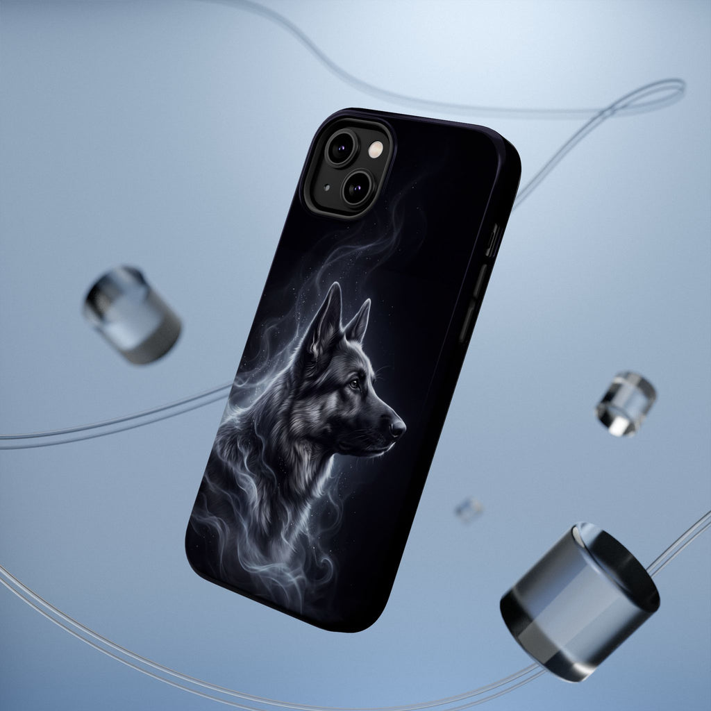 German Shepherd Phone Case | Silver Moonlight Mist Art — Tough Magnetic Case with Wireless Charging