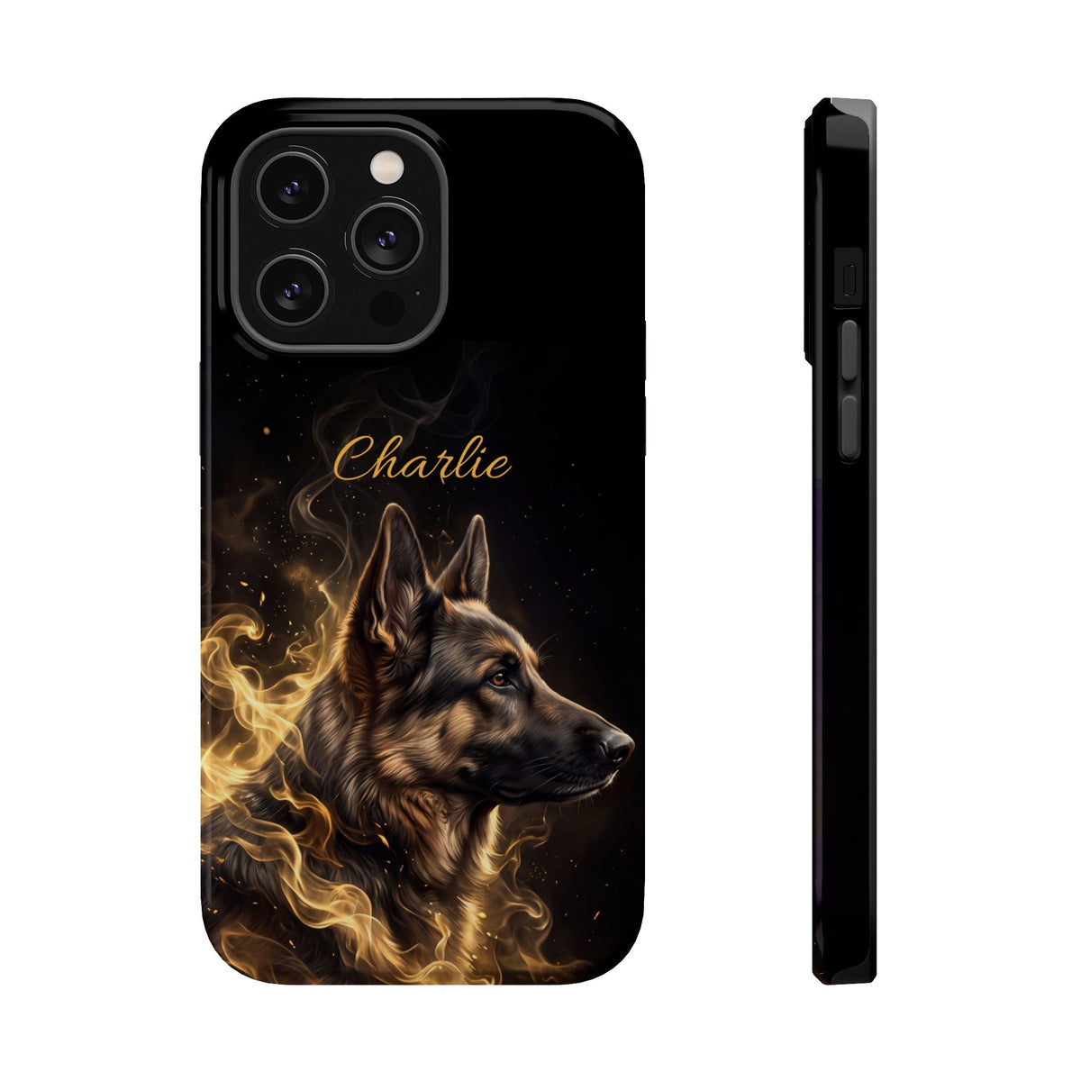 German Shepherd Phone Case | Personalized Golden Smoke Art — Tough Magnetic Case with Wireless Charging
