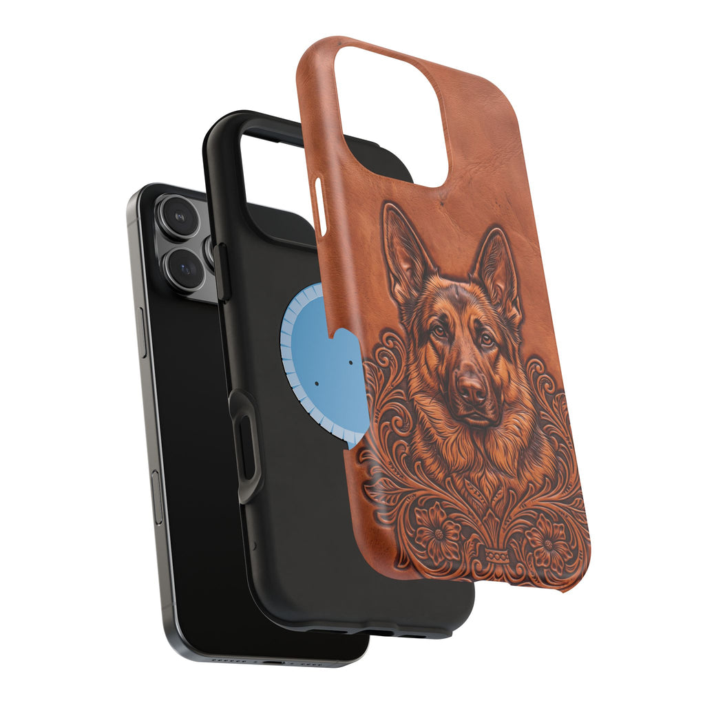German Shepherd Phone Case | Western Tooled Art — Tough Magnetic Case with Wireless Charging