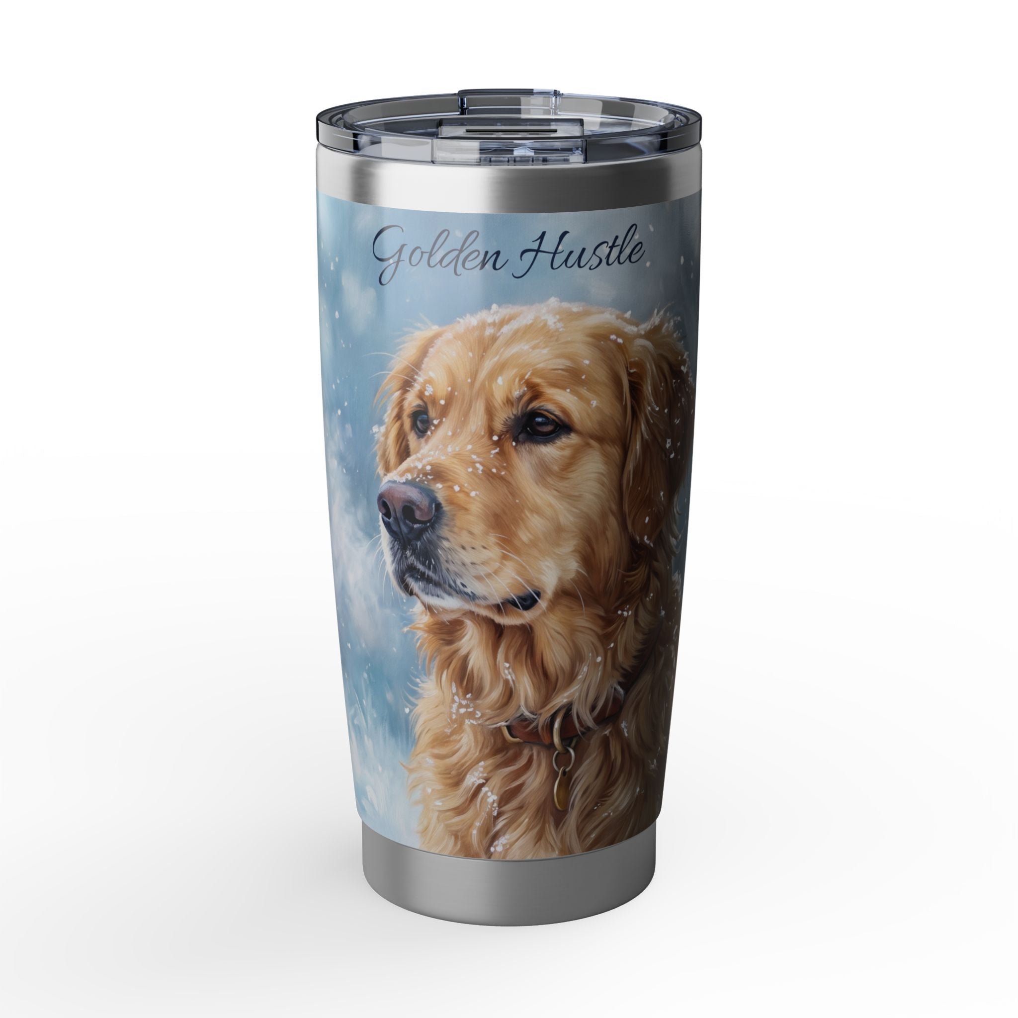 Golden Retriever Tumbler Personalized – 20 oz Stainless Steel Travel Mug with Custom Name, Icy Winter Design