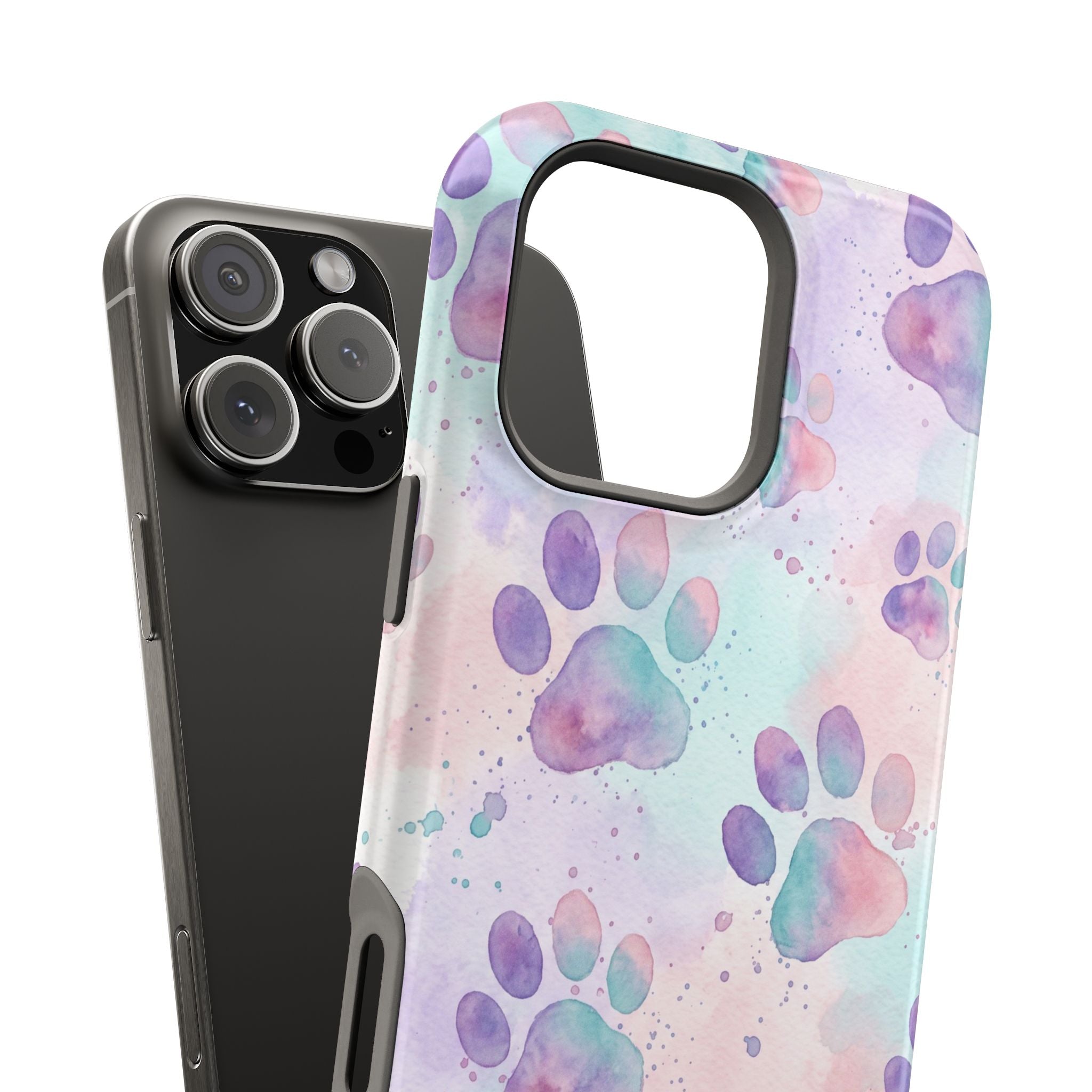 Watercolor Paw Print Phone Case — Impact-Resistant Wireless Charging Cover