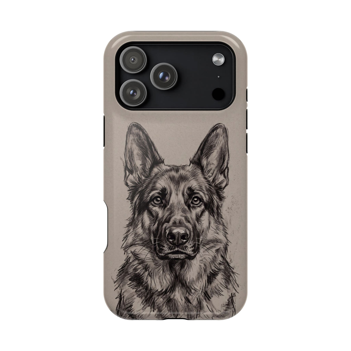 German Shepherd Phone Case | Charcoal Sketch Art — Tough Magnetic Case with Wireless Charging