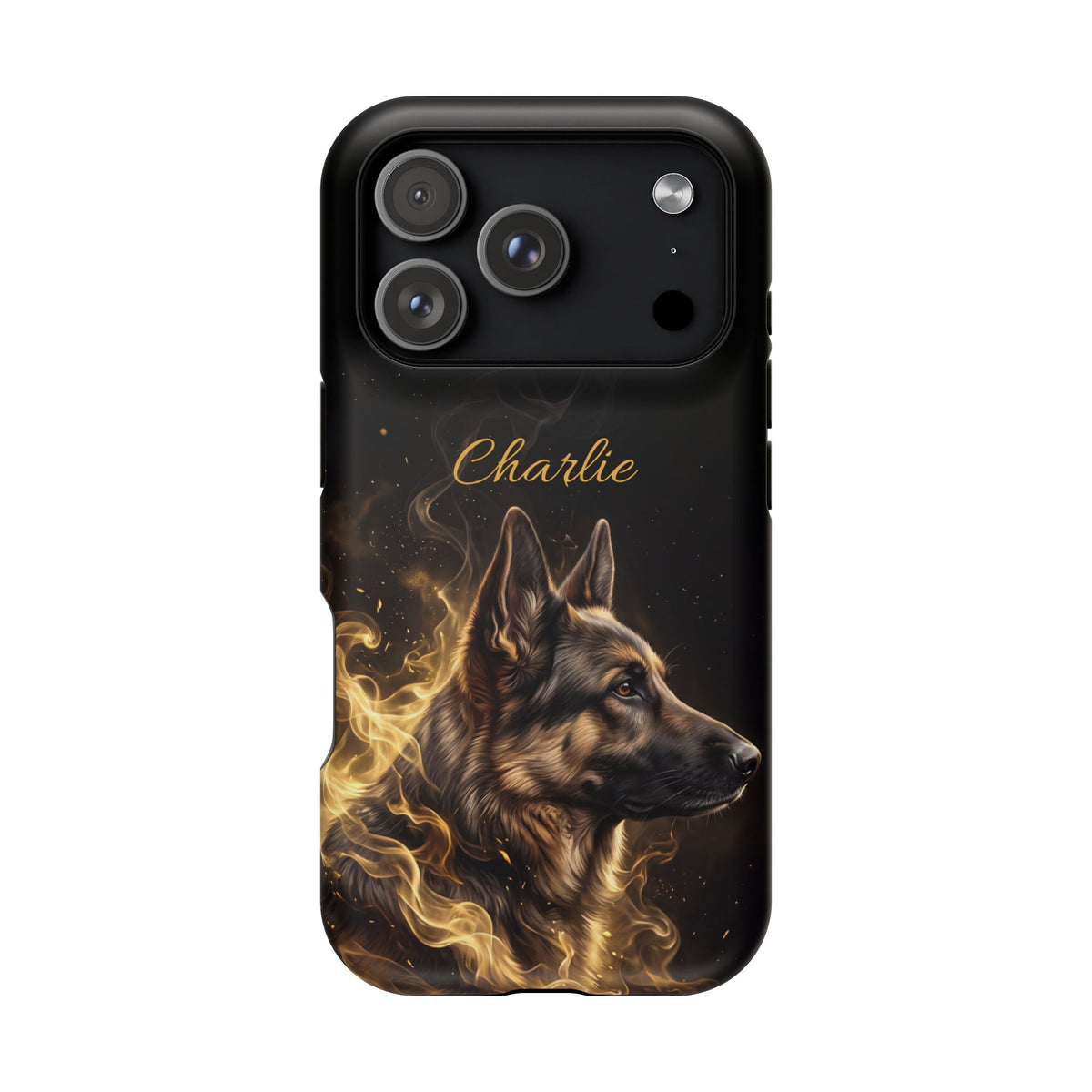 German Shepherd Phone Case | Personalized Golden Smoke Art — Tough Magnetic Case with Wireless Charging