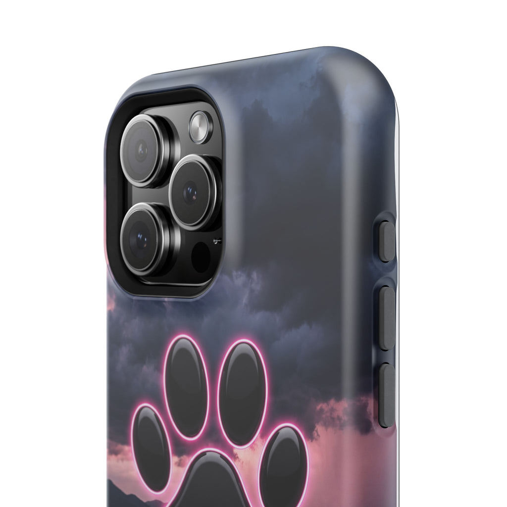 Neon Paw Print Phone Case — Impact-Resistant Wireless Charging Cover