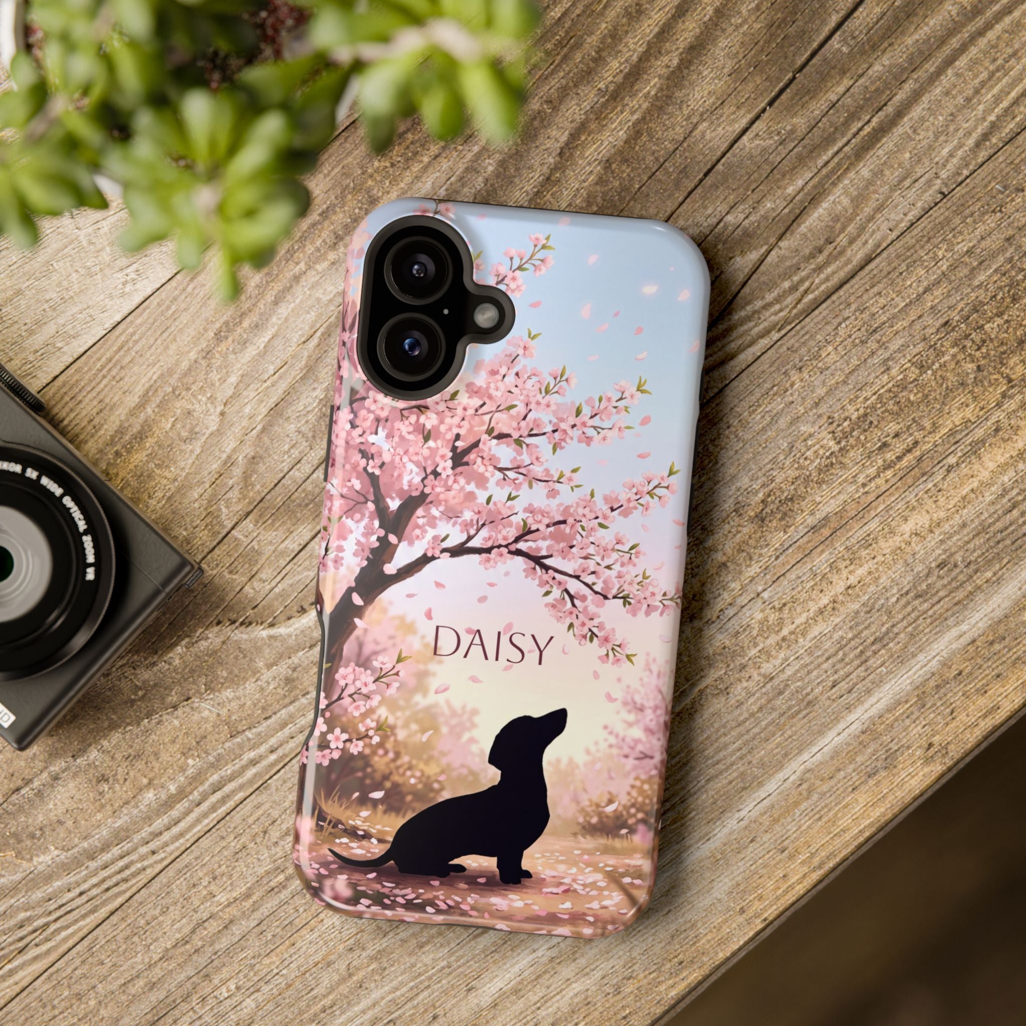 Personalized Dachshund Cherry Blossom Phone Case — Wireless Charging Cover