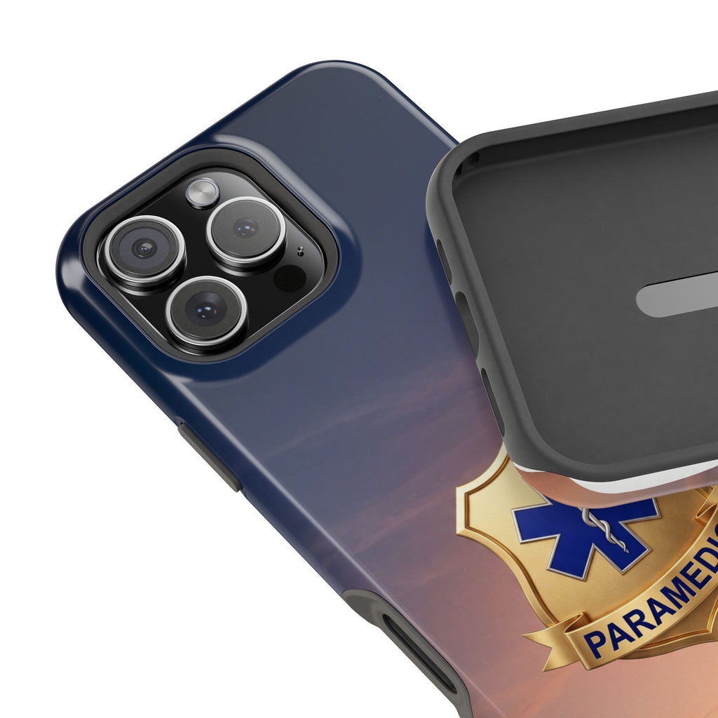 Gold Paramedic Badge Sunset Sky Phone Case — Magnetic Wireless Charging Cover