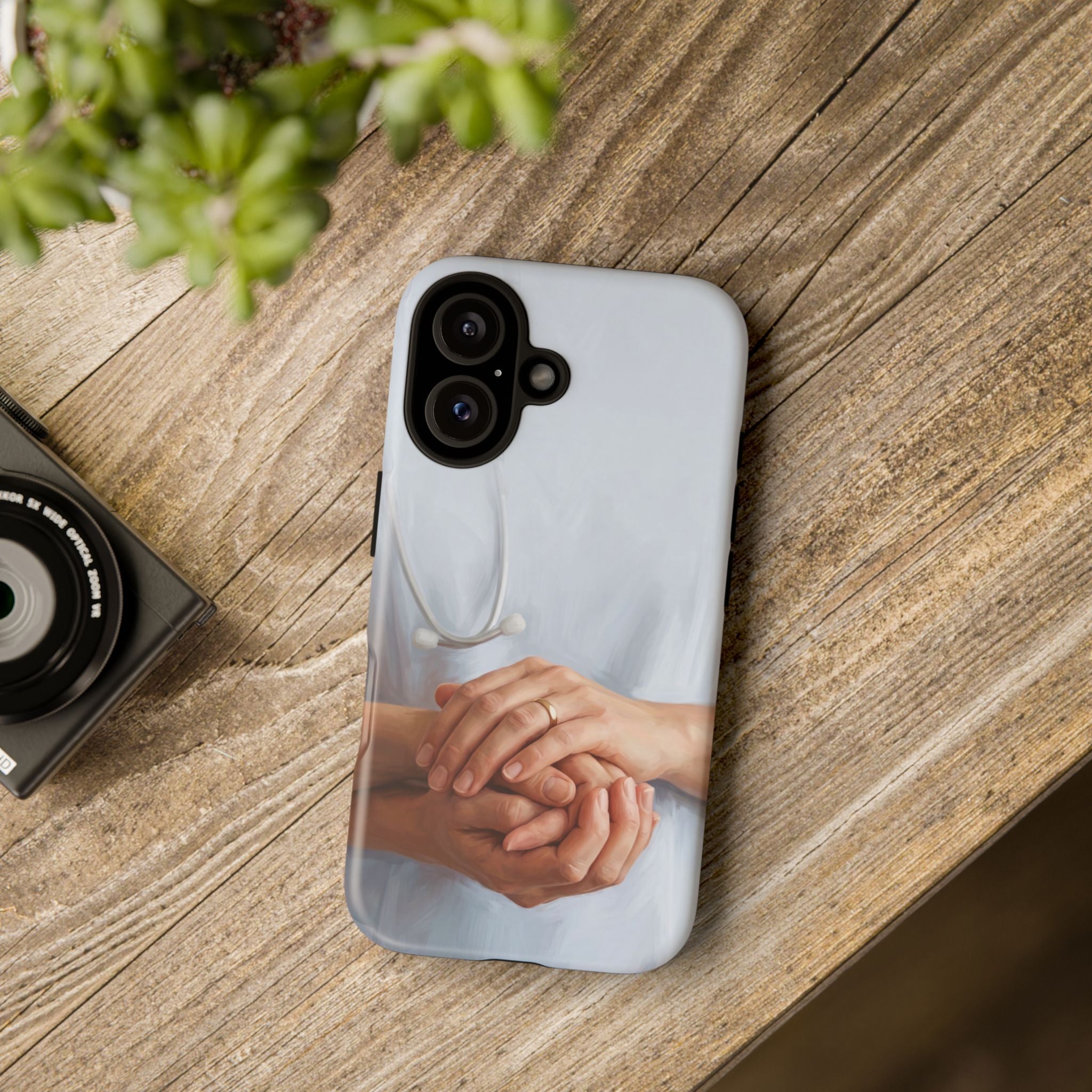 Nurse's Comforting Hands Phone Case | Caring Hands & Stethoscope Illustration | iPhone & Samsung
