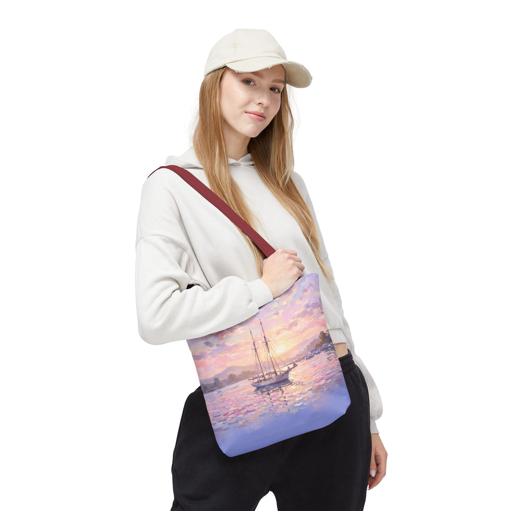 Pastel Sailboat Tote Bag – Impressionist Sunset Harbor Beach Bag