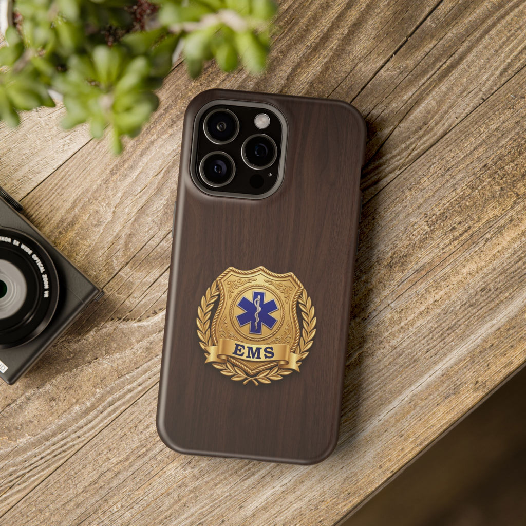 Gold EMS Laurel Badge Wood Phone Case — Magnetic Wireless Charging Cover