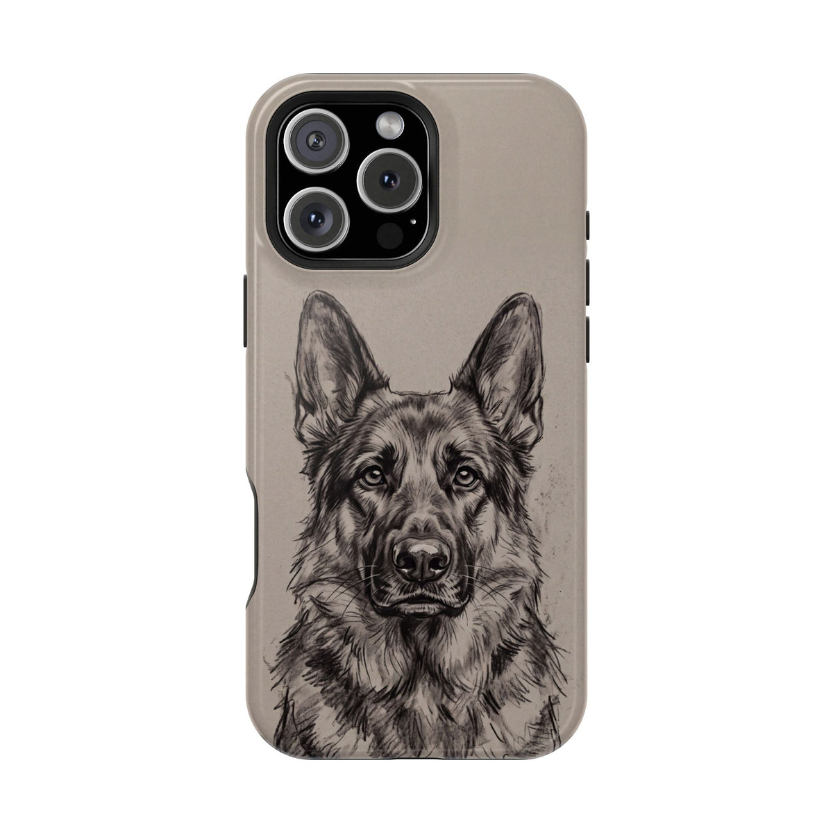German Shepherd Phone Case | Charcoal Sketch Art — Tough Magnetic Case with Wireless Charging