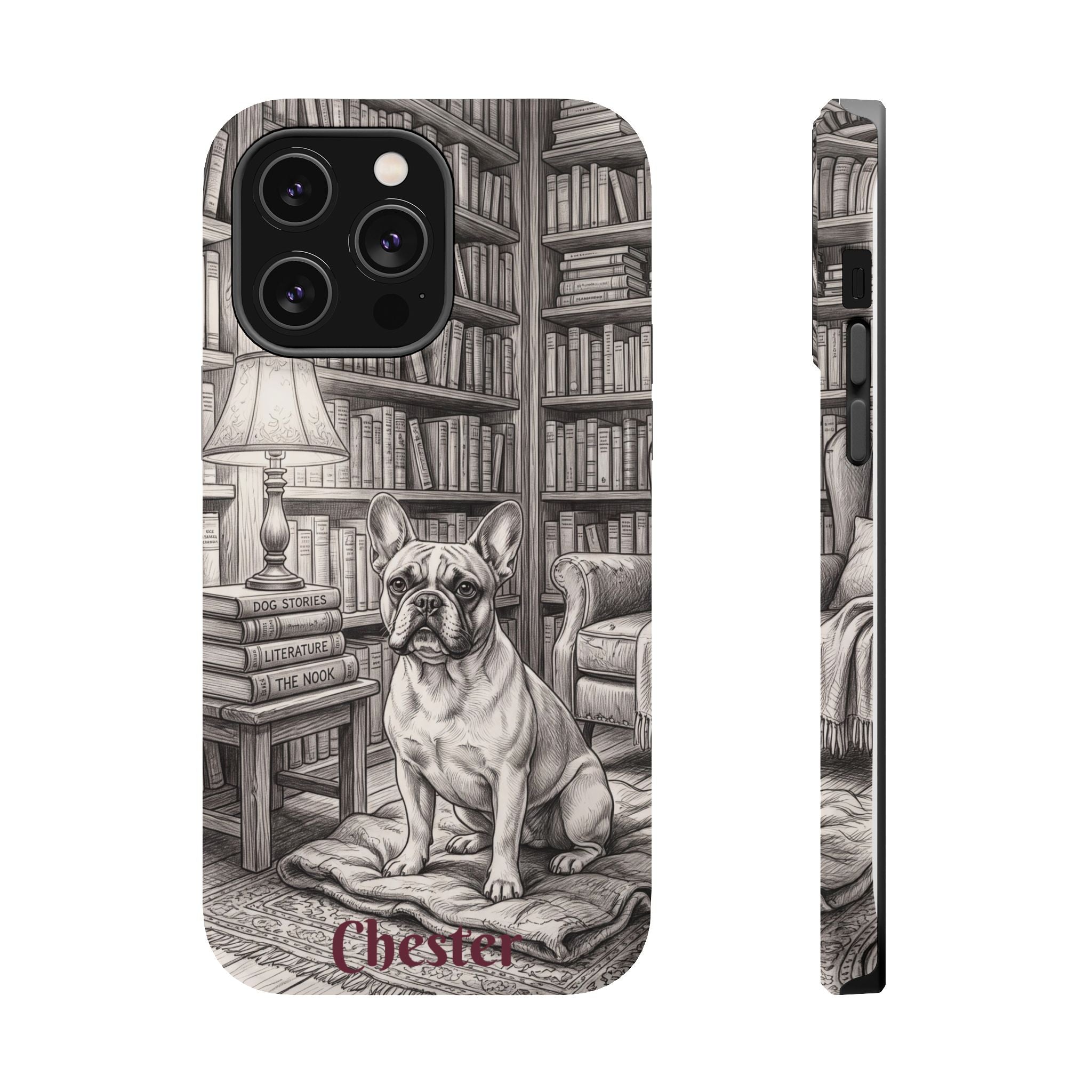 Personalized French Bulldog Library Study Phone Case — Wireless Charging Cover