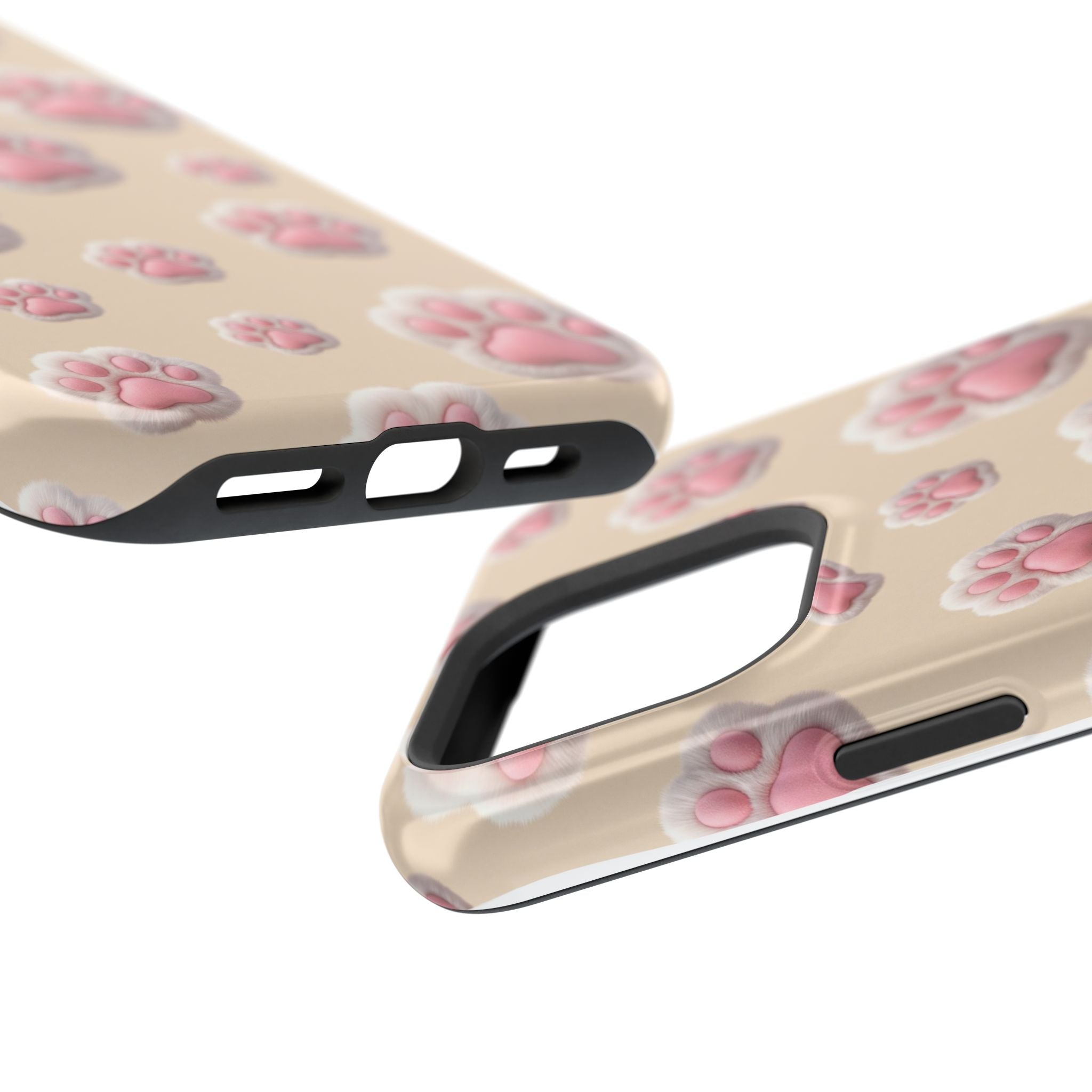 Pink Paw Print Phone Case — Impact-Resistant Wireless Charging Cover