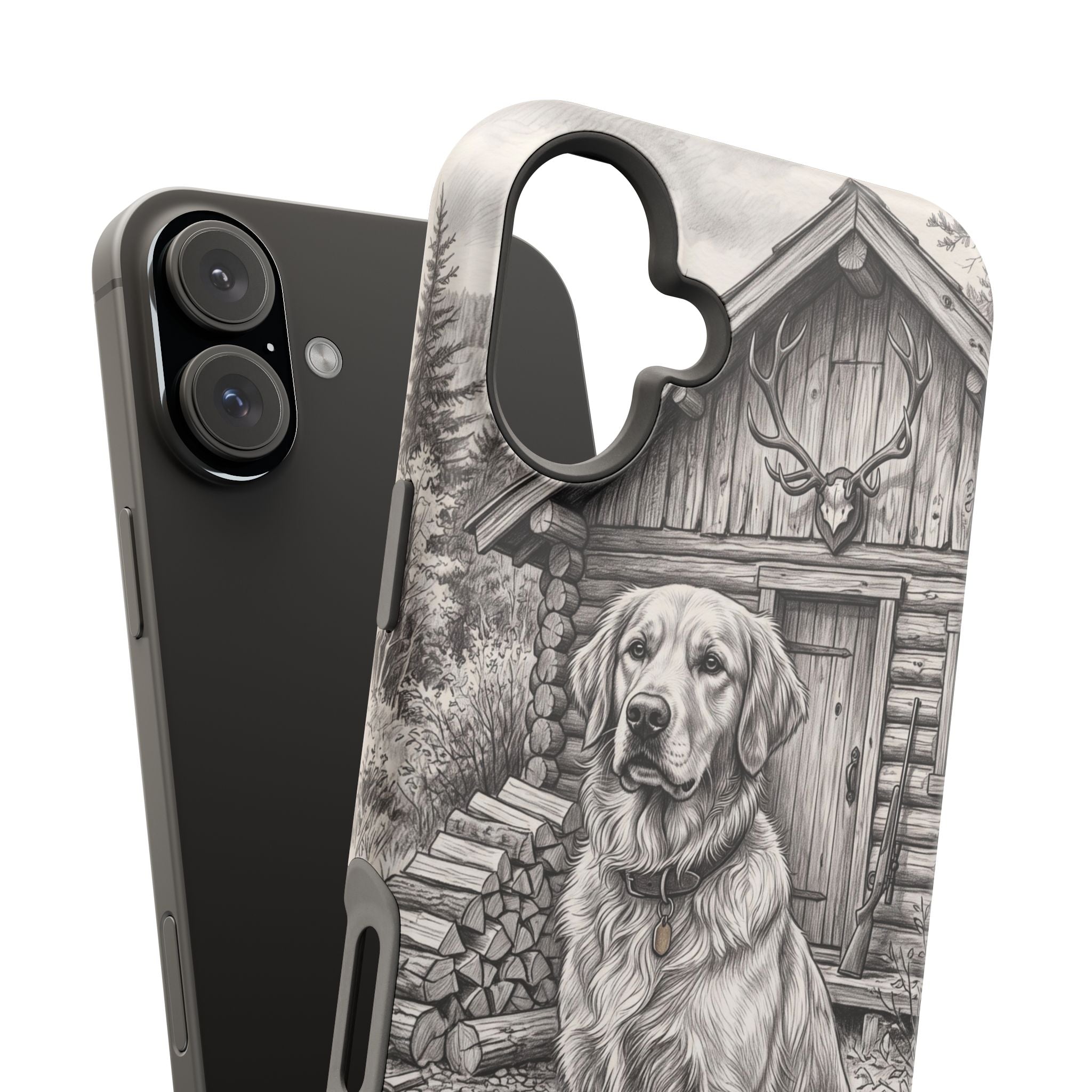 Personalized Golden Retriever Cabin Porch Phone Case — Wireless Charging Cover