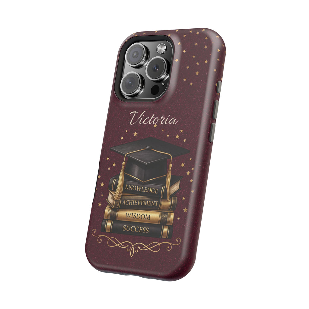 Graduation Cap & Books Personalized Teacher Phone Case — Wireless Charging Cover