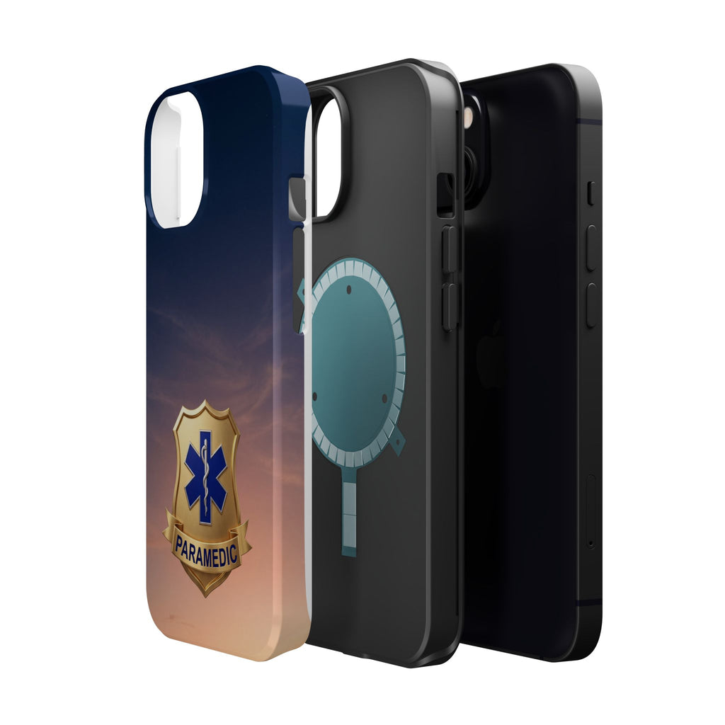 Gold Paramedic Badge Sunset Sky Phone Case — Magnetic Wireless Charging Cover