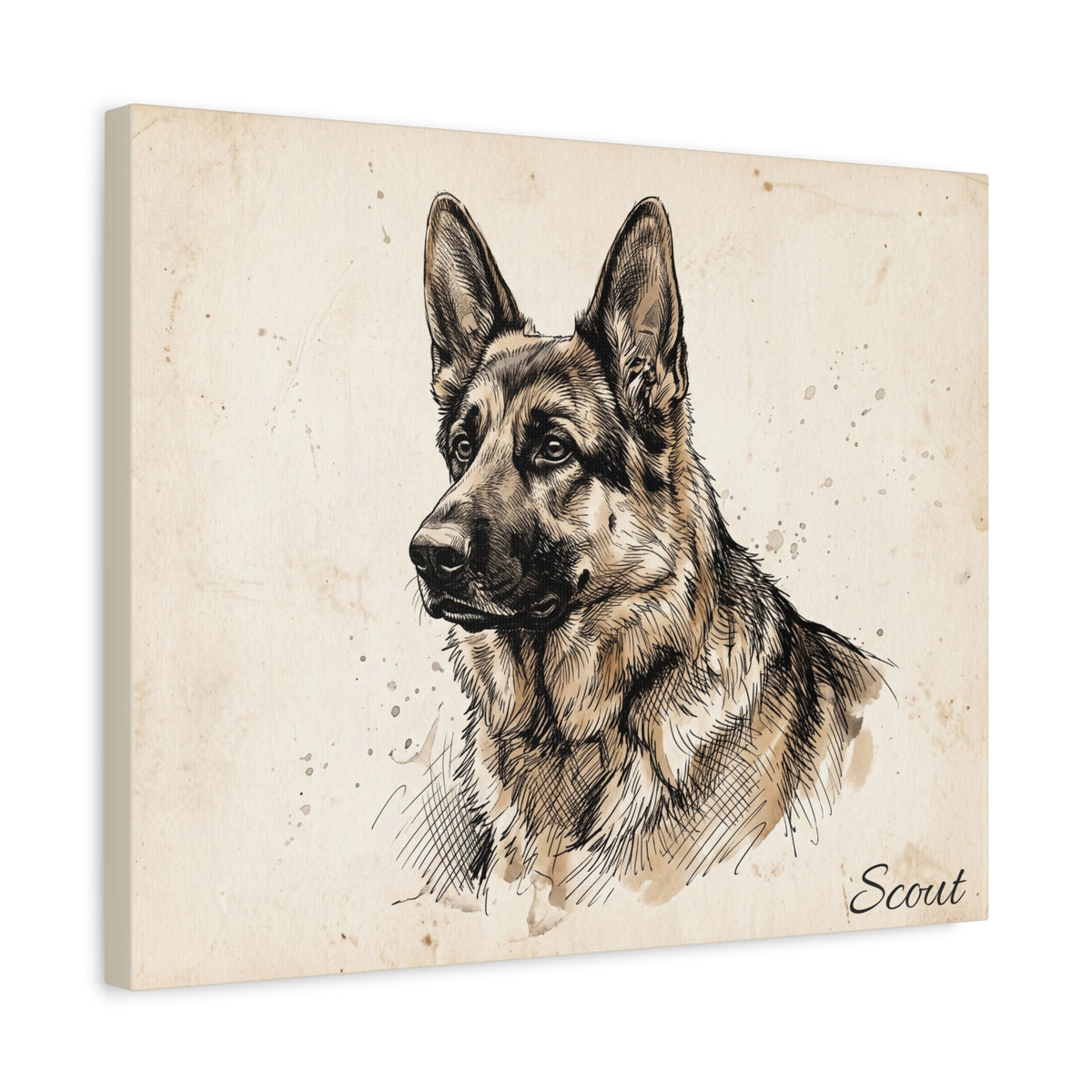 German Shepherd Personalized Canvas | Vintage Sketch Wall Art