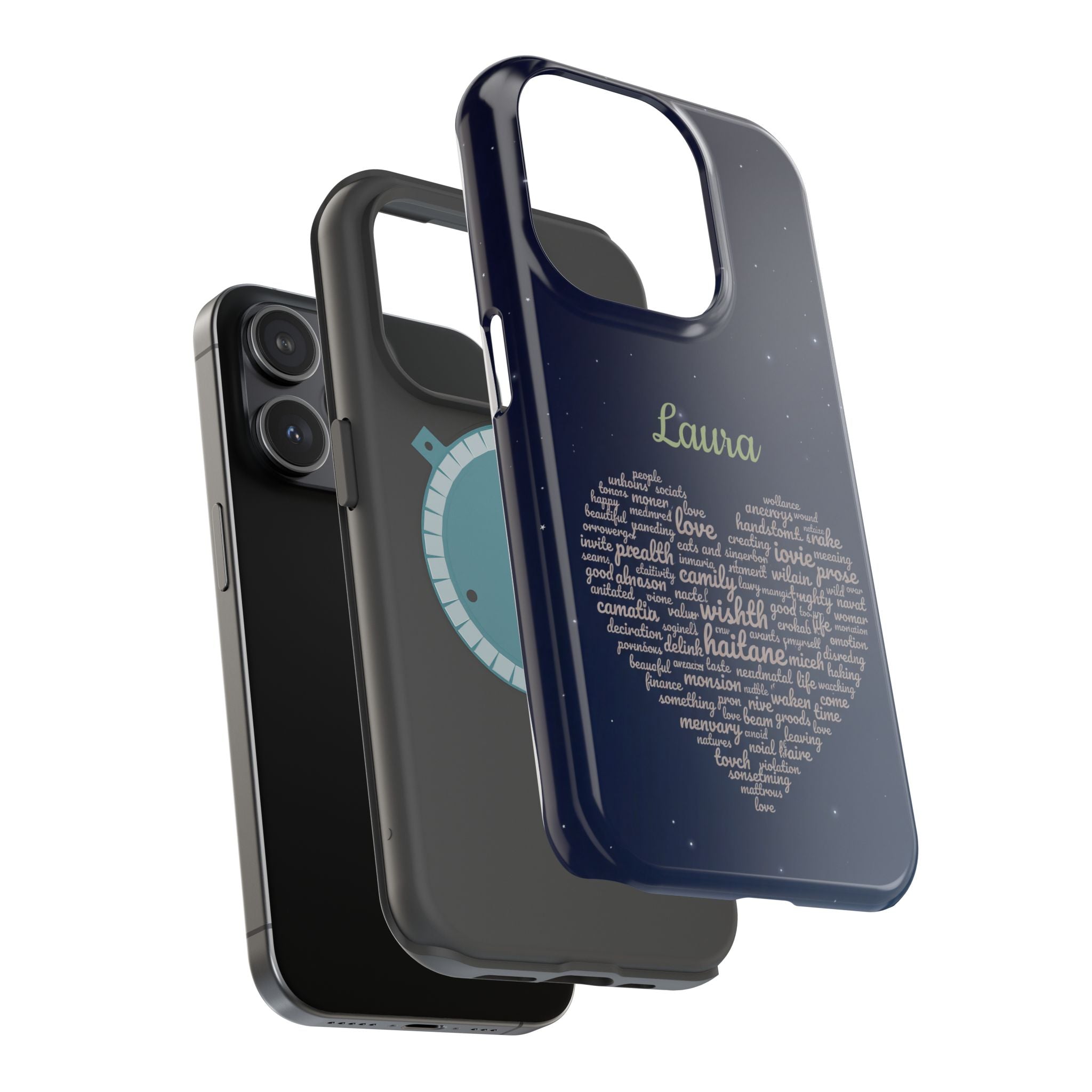 Personalized Teacher Heart Word Art Phone Case — Navy Wireless Charging Cover
