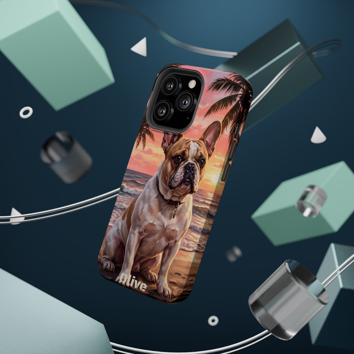 Personalized French Bulldog Beach Portrait Phone Case — Wireless Charging Cover