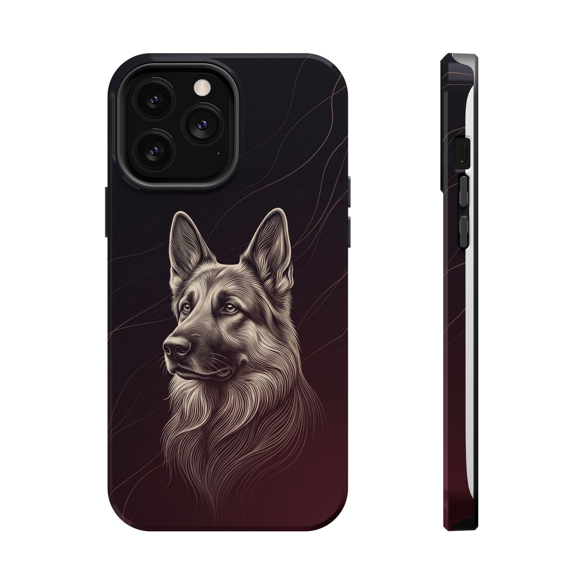 German Shepherd Phone Case | Burgundy Line Art — Tough Magnetic Case with Wireless Charging