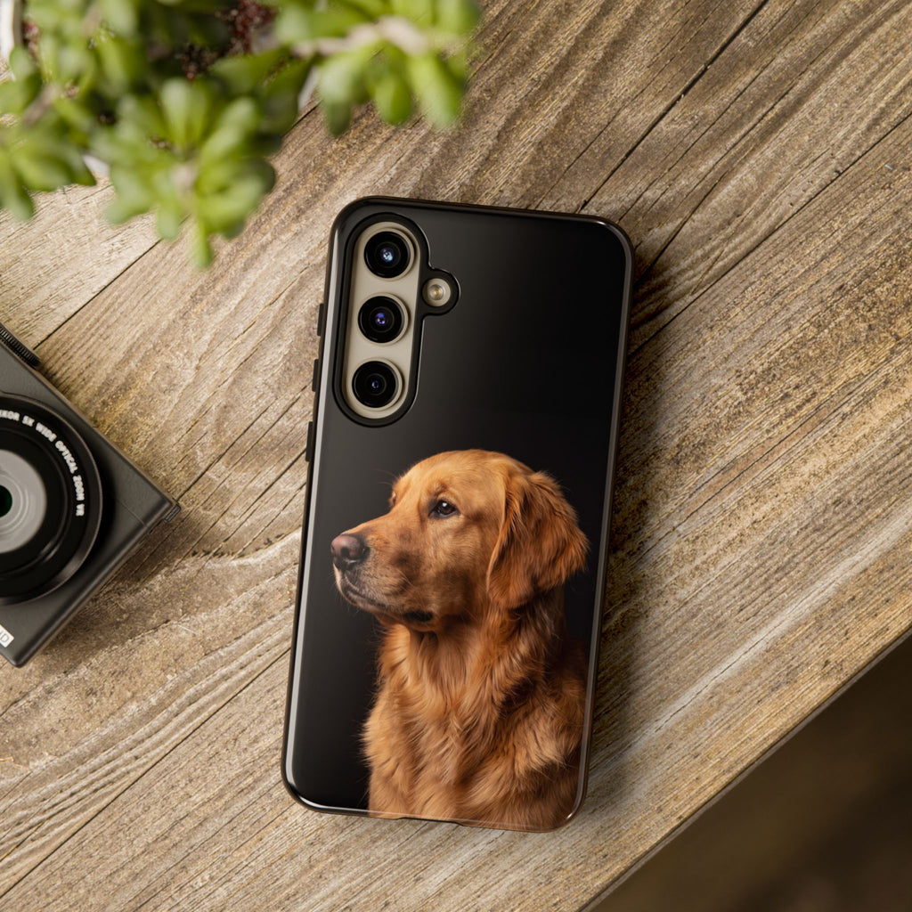 Golden Retriever Portrait Phone Case | Realistic Dog Photo on Black Background | iPhone & Samsung