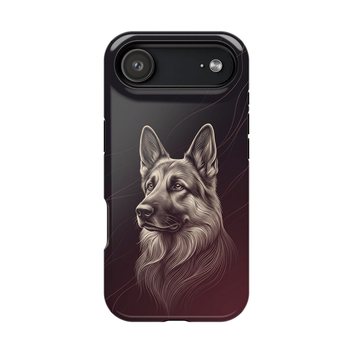 German Shepherd Phone Case | Burgundy Line Art — Tough Magnetic Case with Wireless Charging