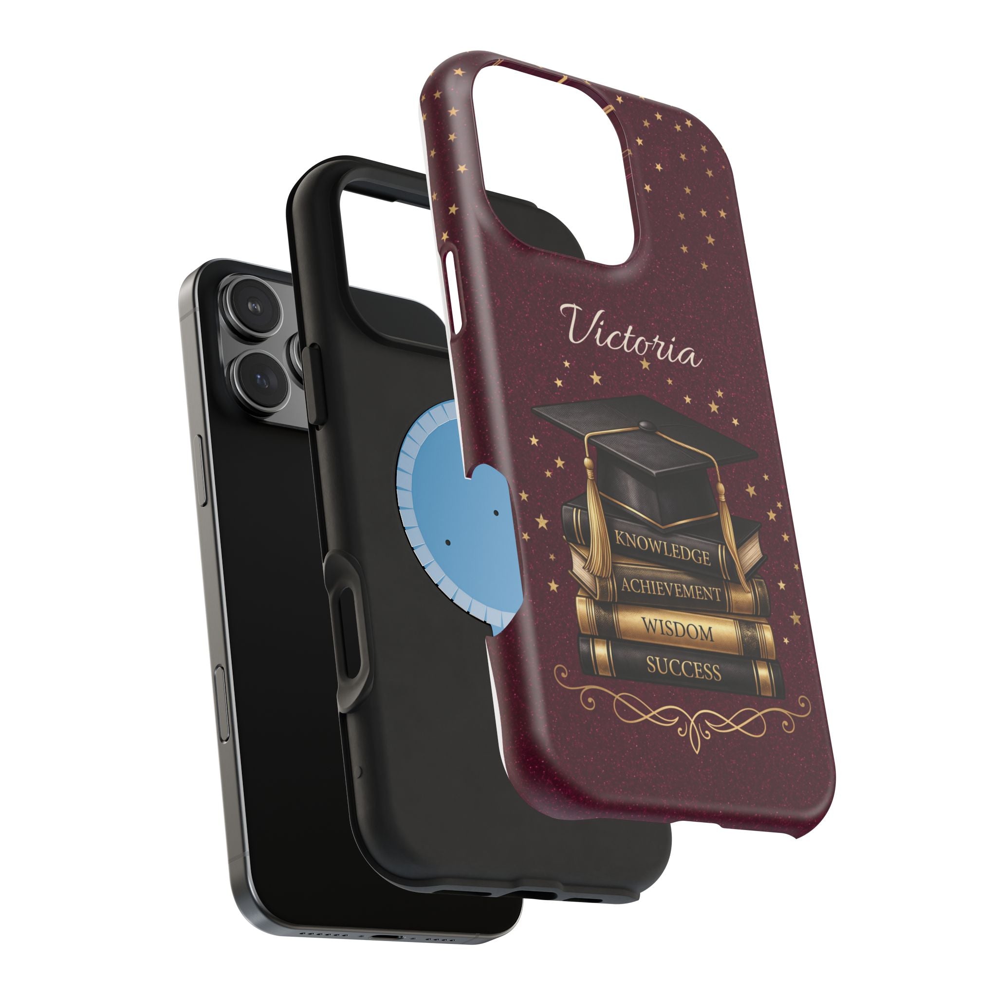 Graduation Cap & Books Personalized Teacher Phone Case — Wireless Charging Cover