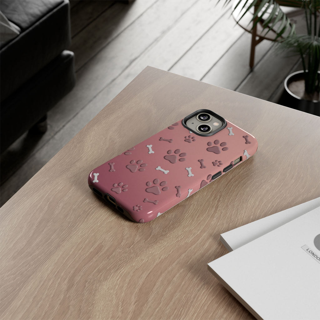 iPhone & Samsung Phone Case | Paw Print & Bone  | Dusty Rose Pattern Case for Frenchie Lovers