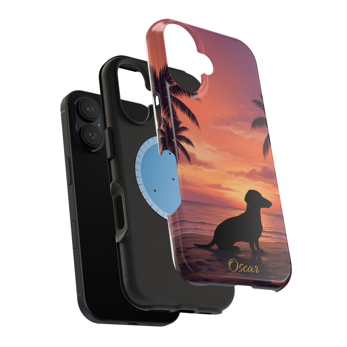 Personalized Dachshund Tropical Beach Sunset Phone Case — Wireless Charging Cover