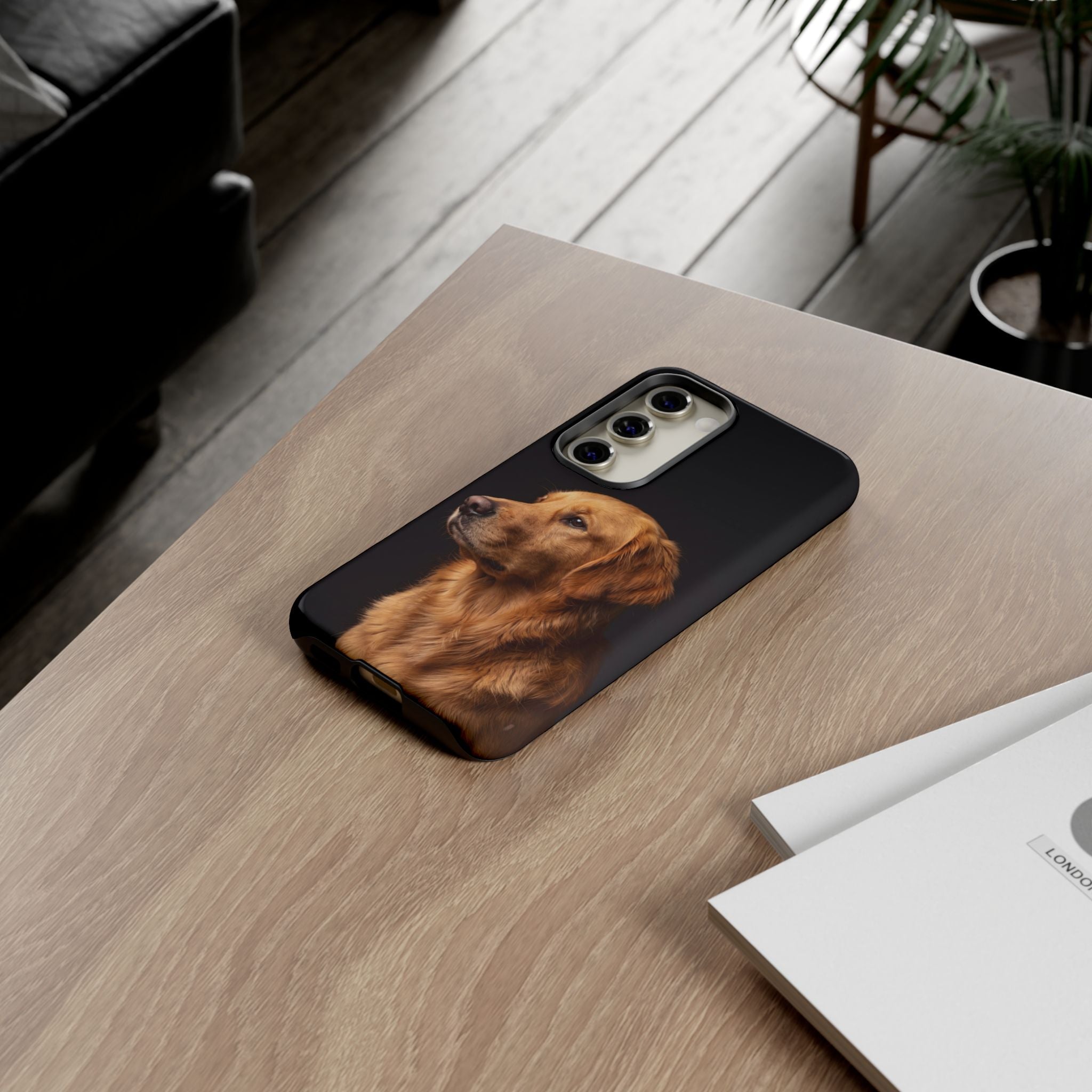 Golden Retriever Portrait Phone Case | Realistic Dog Photo on Black Background | iPhone & Samsung