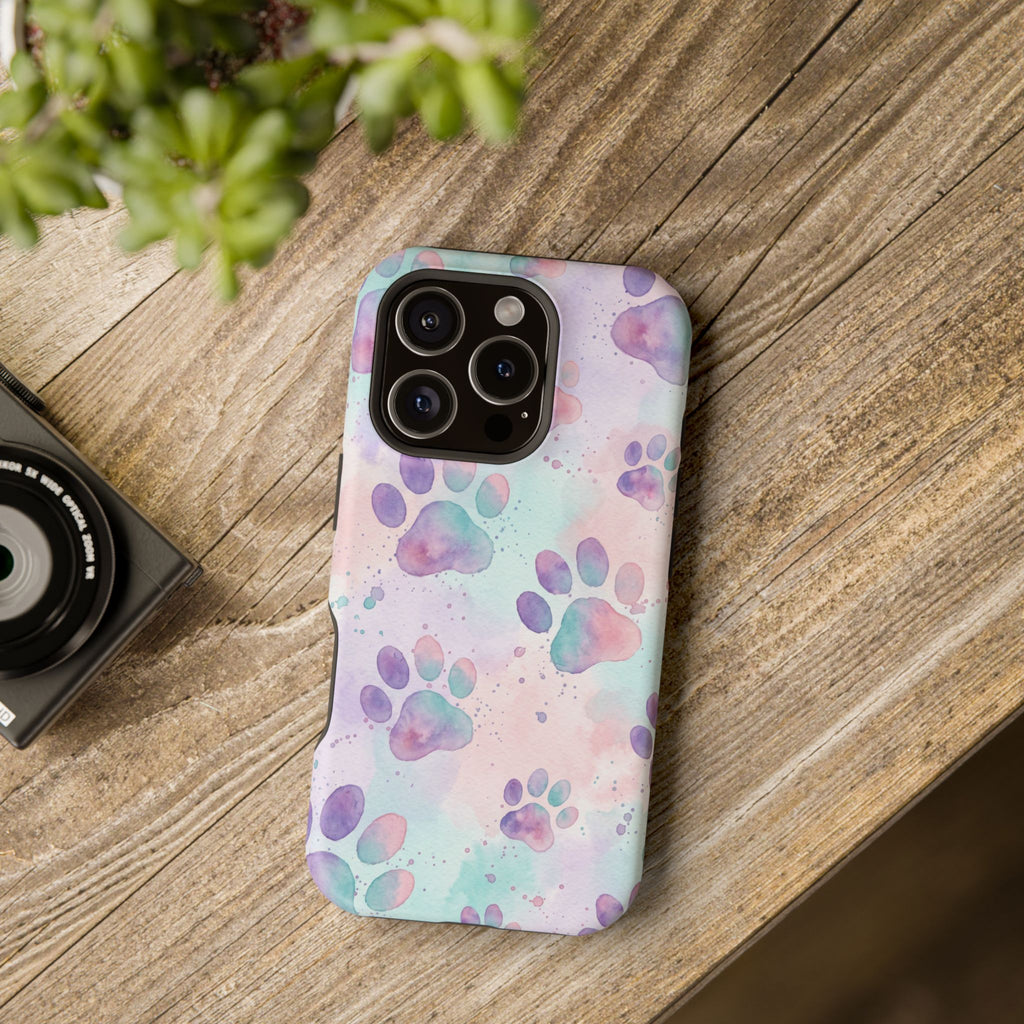 Watercolor Paw Print Phone Case — Impact-Resistant Wireless Charging Cover