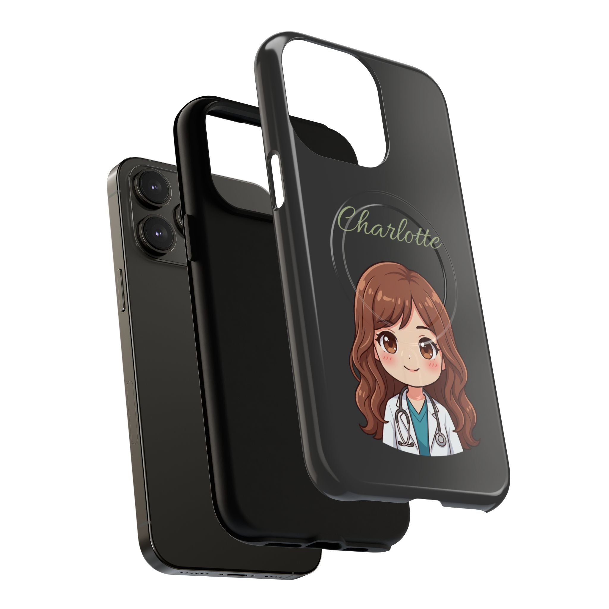 Personalized Tough Magnetic Phone Case | With Custom Name – Cute Illustrated Nurse Character Case for iPhones