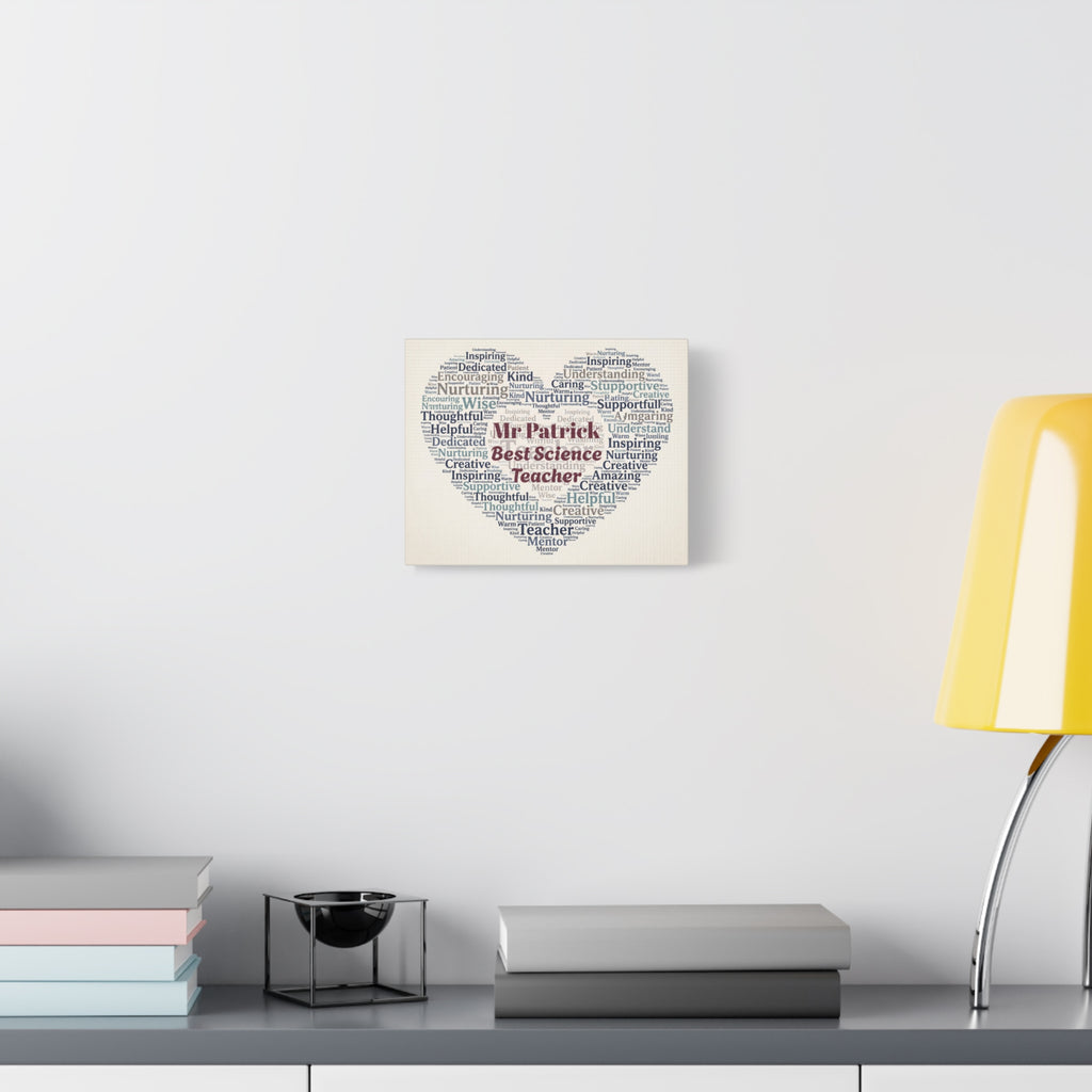 Personalized Teacher Canvas Print — Custom Name & Message Heart Word Cloud