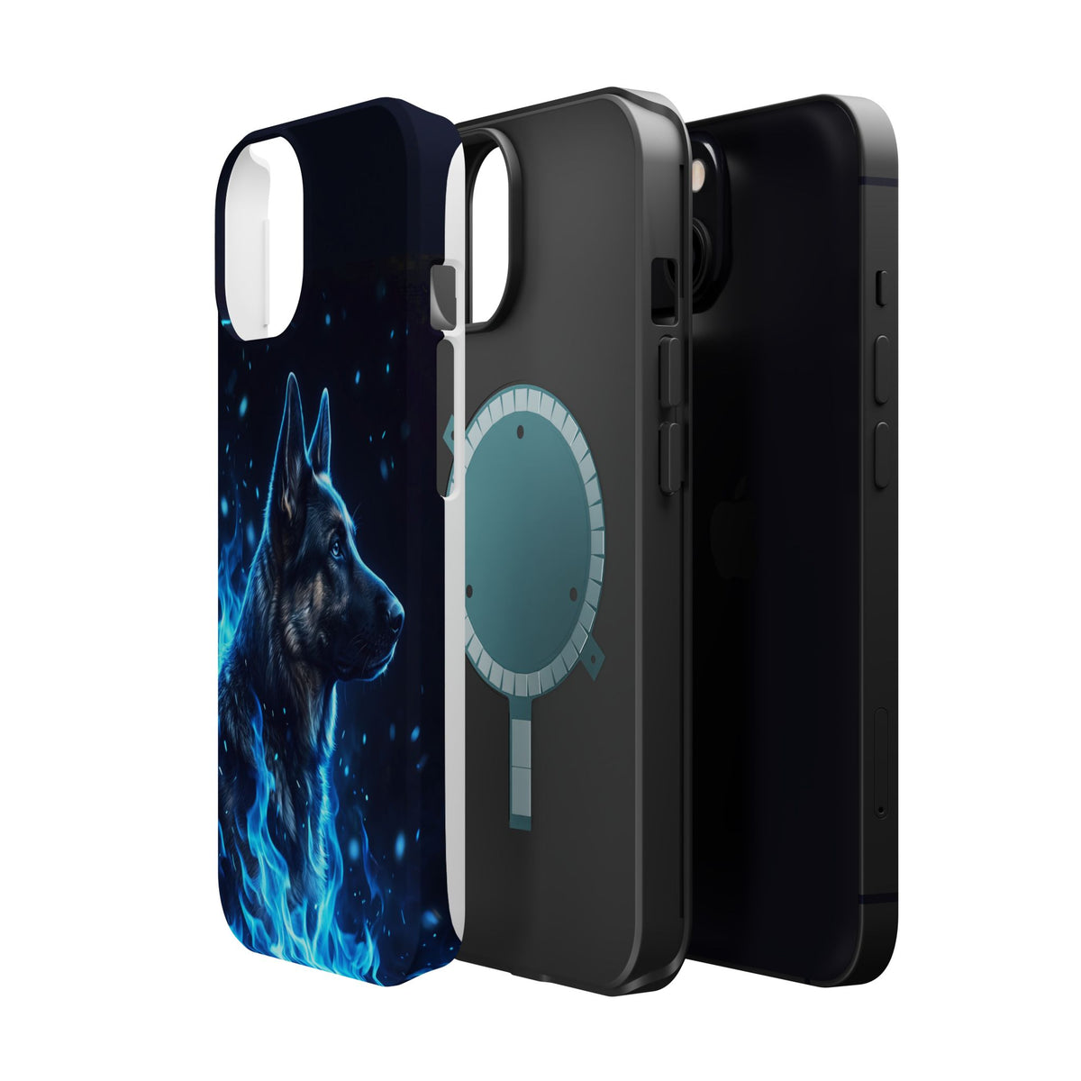 German Shepherd Phone Case | Blue Flame Art — Tough Magnetic Case with Wireless Charging