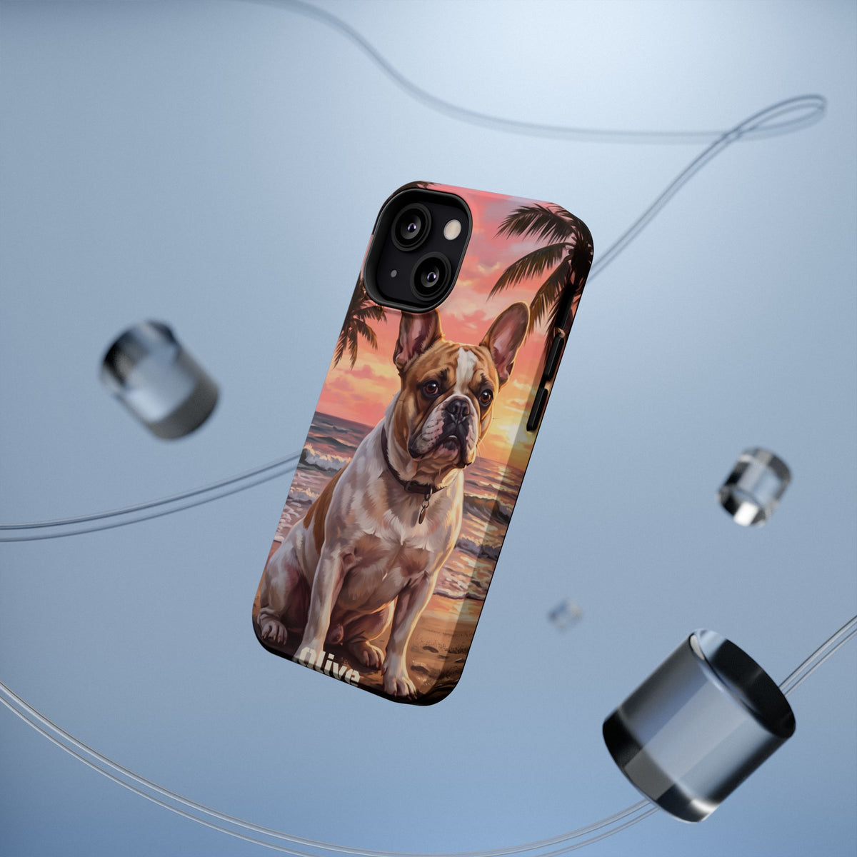 Personalized French Bulldog Beach Portrait Phone Case — Wireless Charging Cover