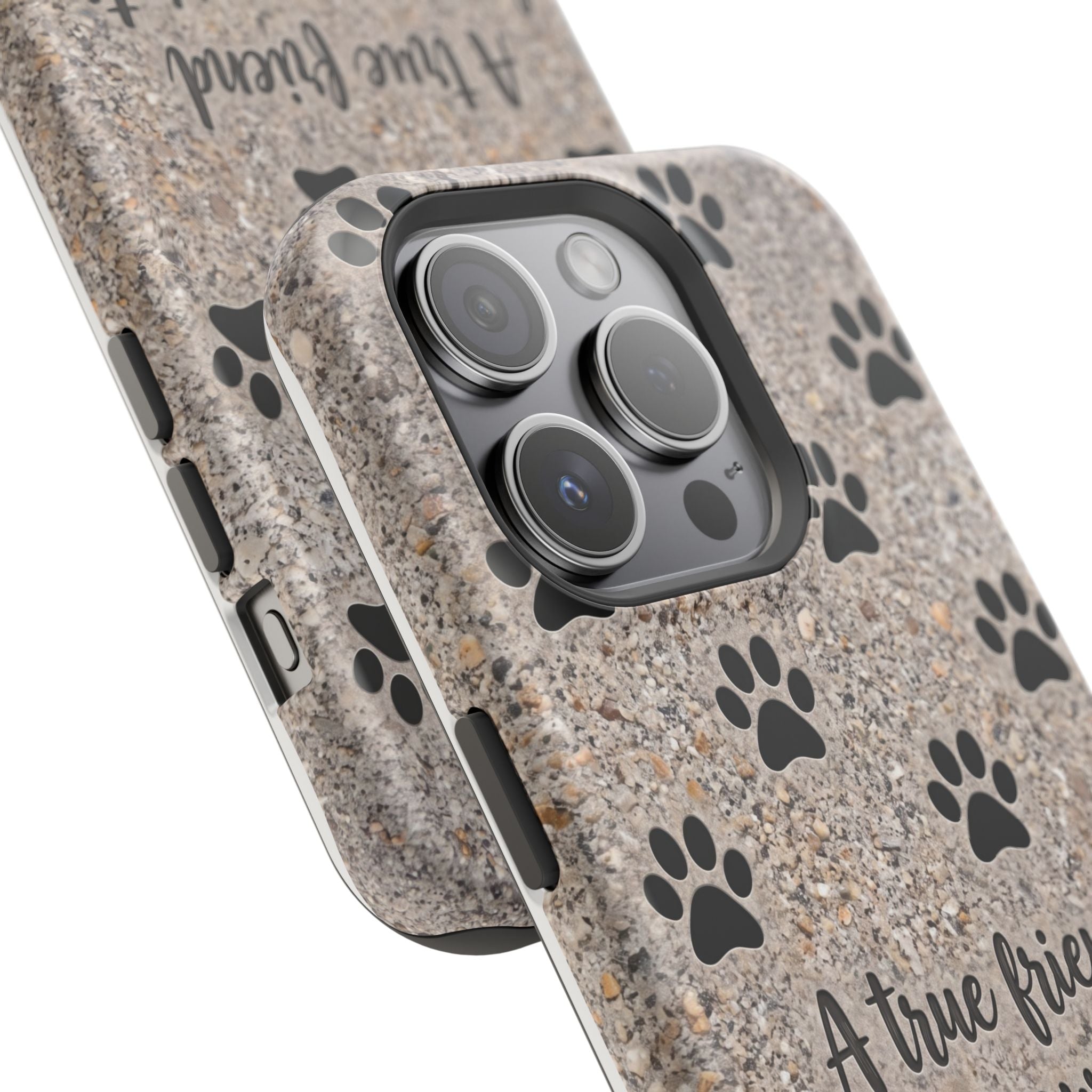 "A True Friend Leaves Paw Prints On Your Heart" Phone Case | Sentimental Stone-Texture Dog Paw Print Case | iPhone & Samsung