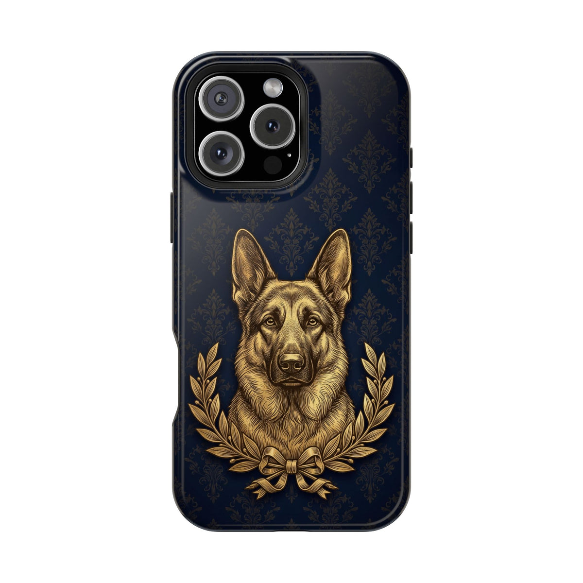 German Shepherd Phone Case | Navy Gold Laurel Art — Tough Magnetic Case with Wireless Charging
