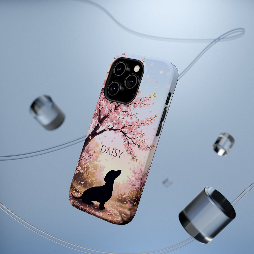 Personalized Dachshund Cherry Blossom Phone Case — Wireless Charging Cover