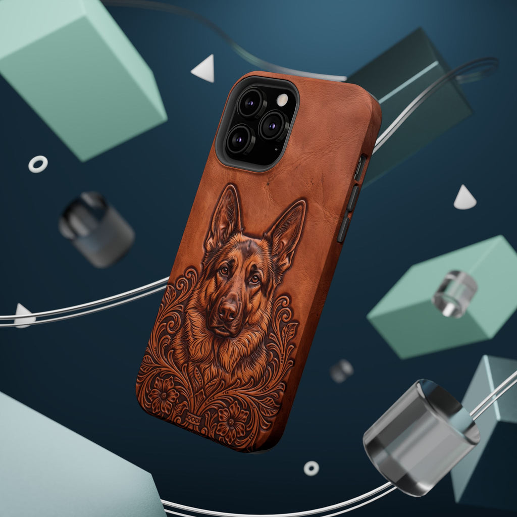German Shepherd Phone Case | Western Tooled Art — Tough Magnetic Case with Wireless Charging