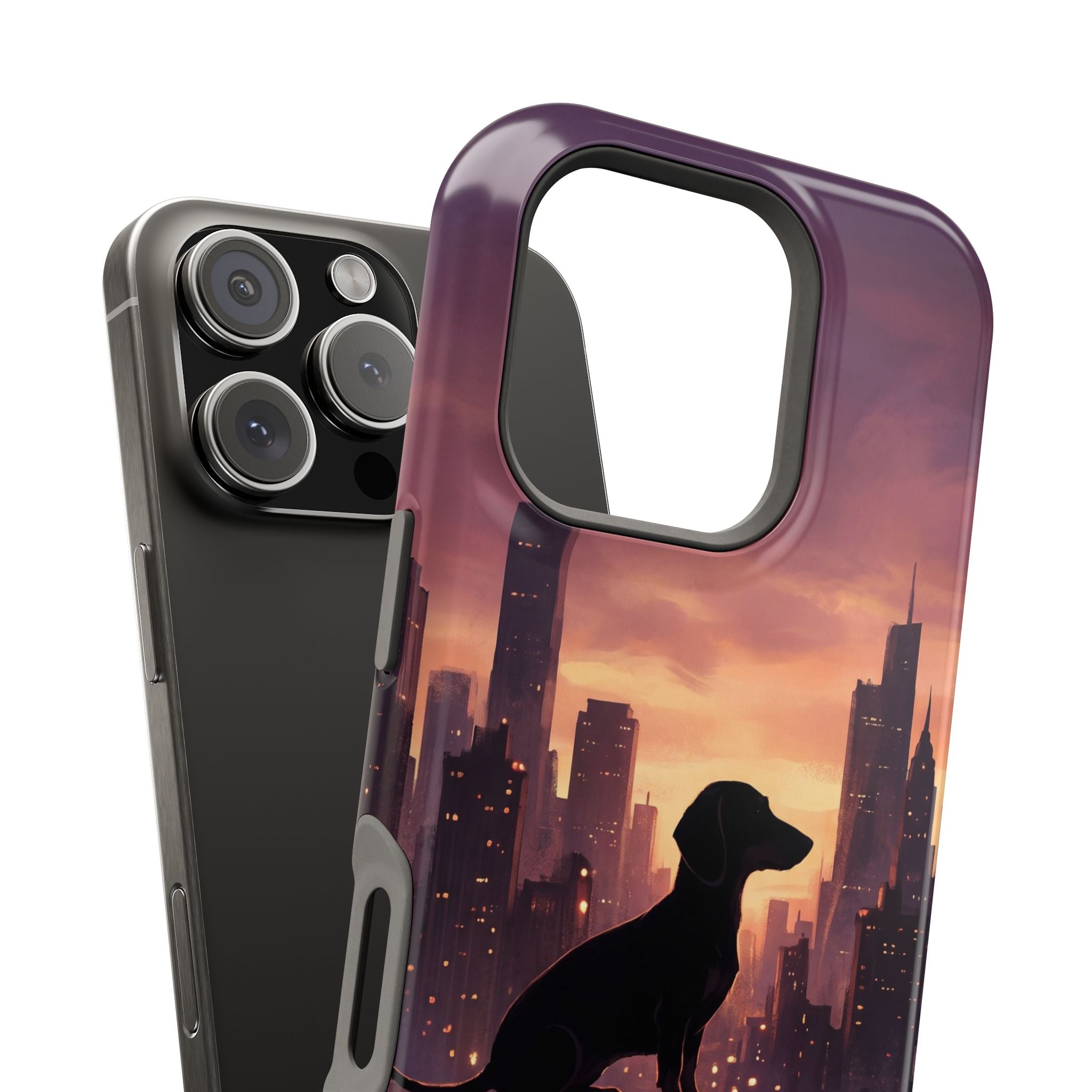 Personalized Dachshund City Skyline Phone Case — Wireless Charging Cover