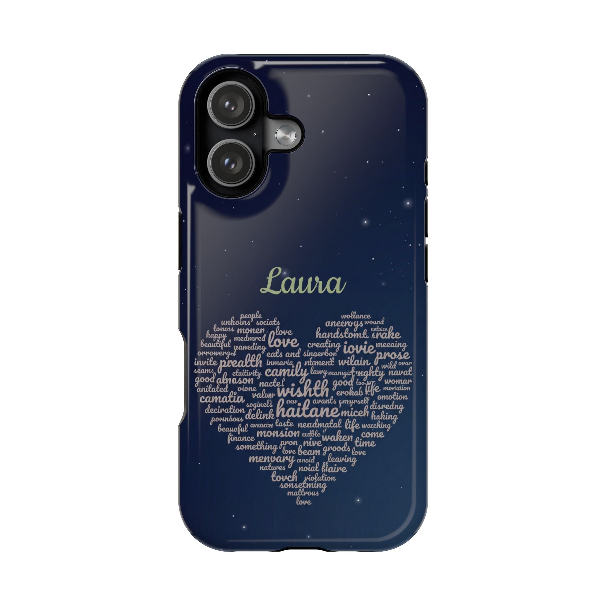 Personalized Teacher Heart Word Art Phone Case — Navy Wireless Charging Cover
