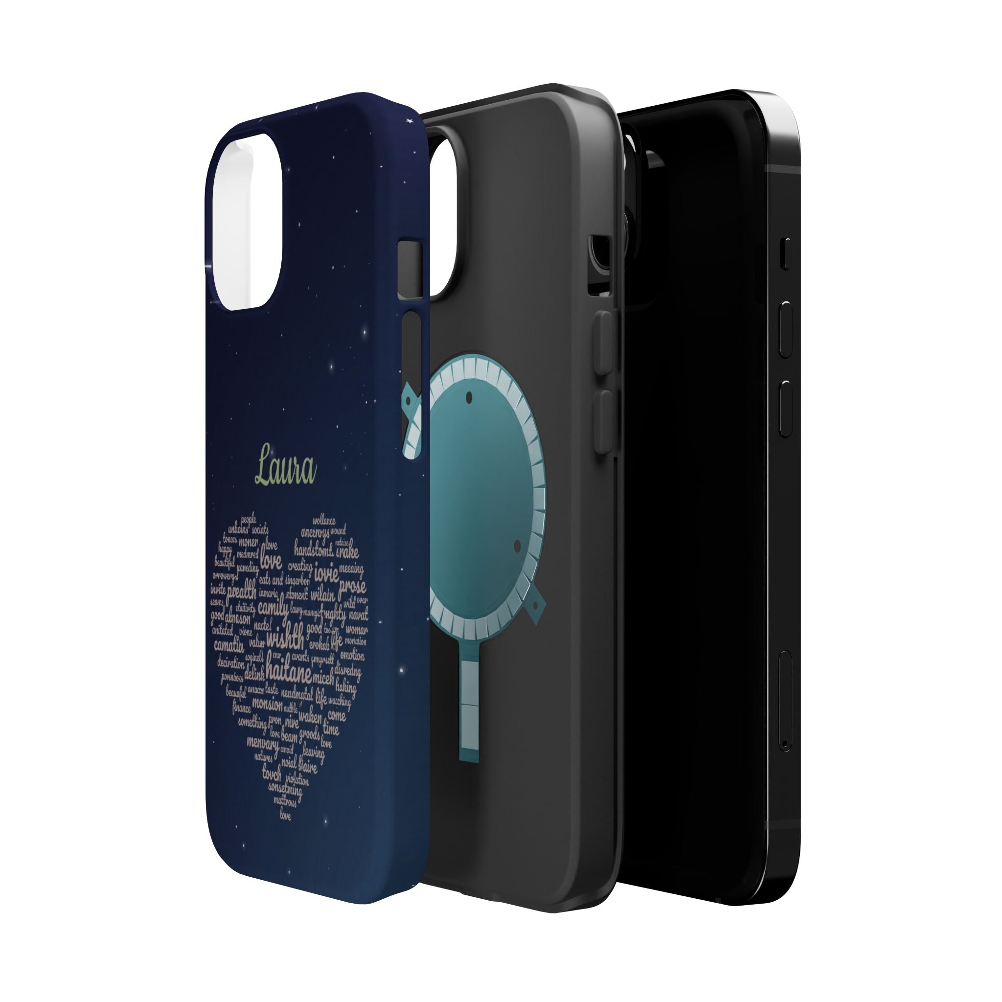 Personalized Teacher Heart Word Art Phone Case — Navy Wireless Charging Cover