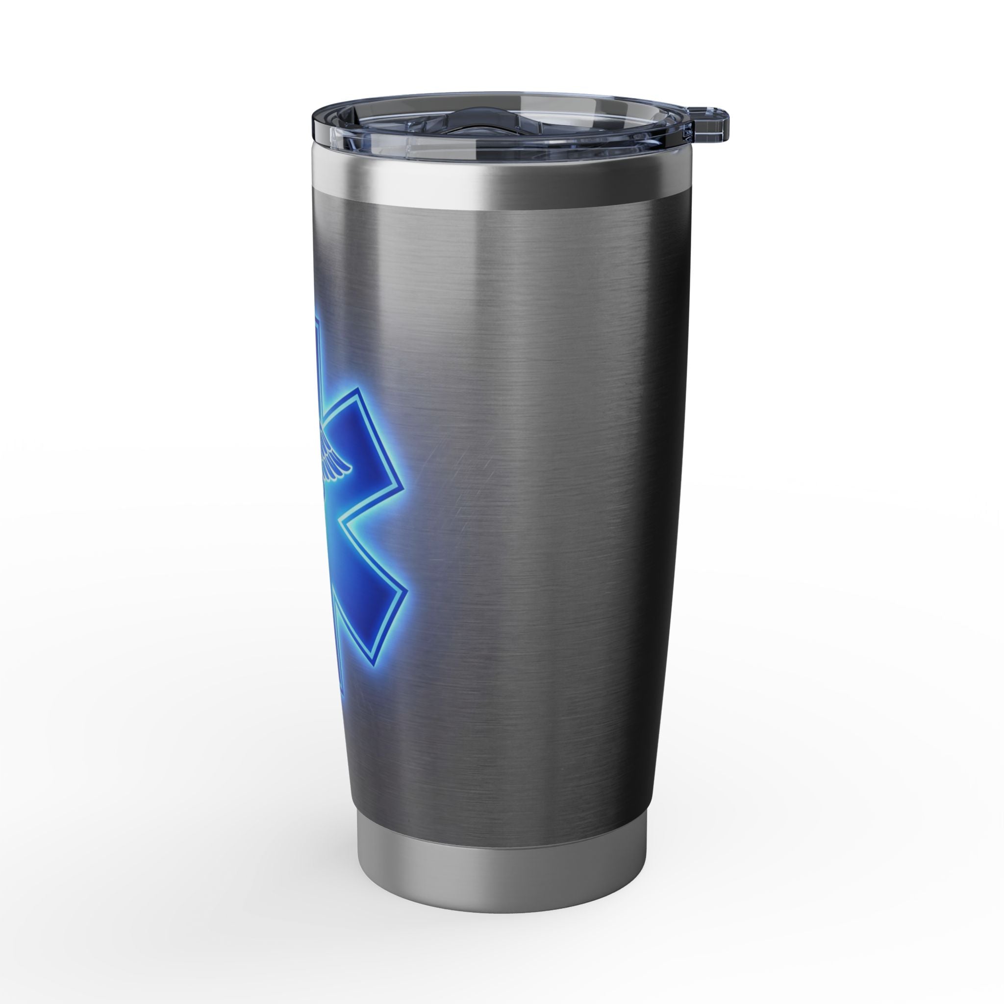 Paramedic/EMT 20oz Tumbler – Blue Glow Star of Life on Steel