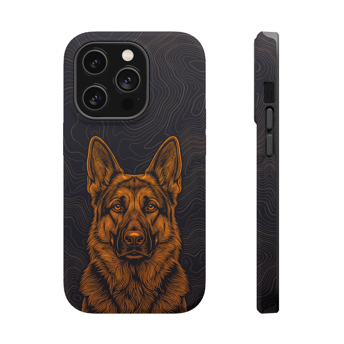 German Shepherd Phone Case | Topographic Line Art — Tough Magnetic Case with Wireless Charging
