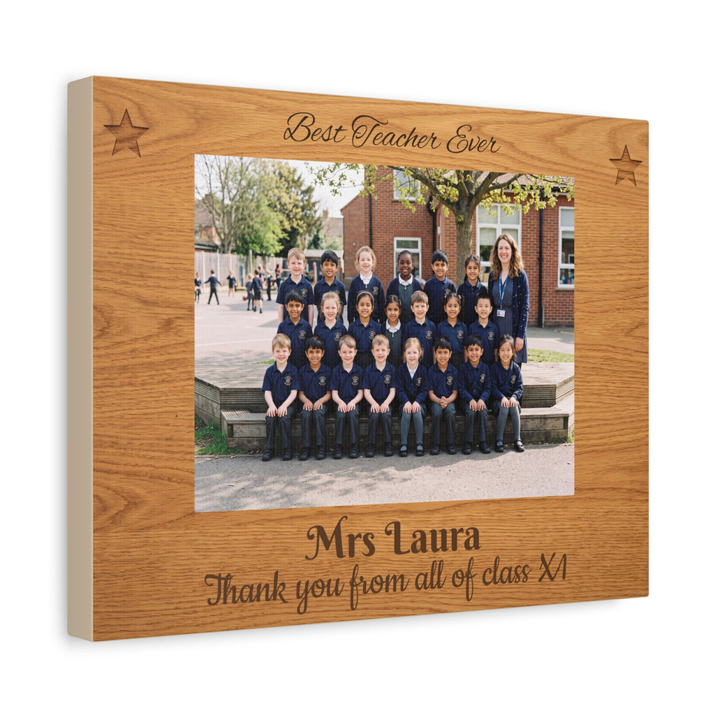 Personalized Teacher Canvas — Custom Photo, Name & Class Message Engraved Wood Design