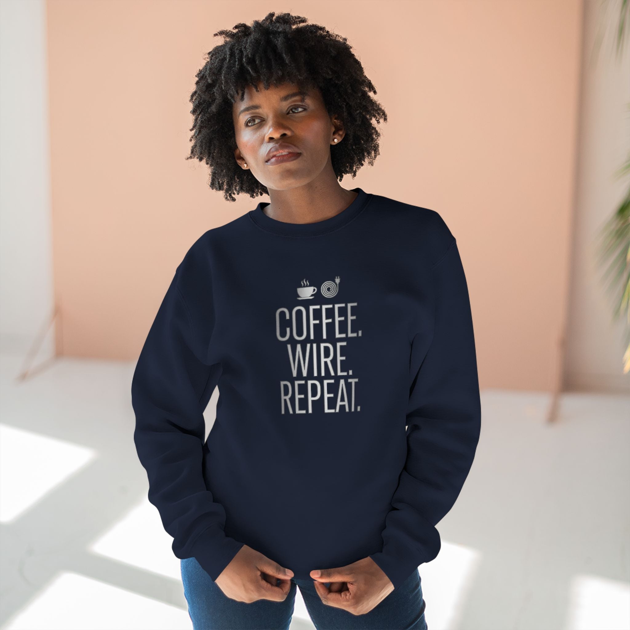 Coffee Wire Repeat Electrician Sweatshirt | Funny Electrician Gift Crewneck
