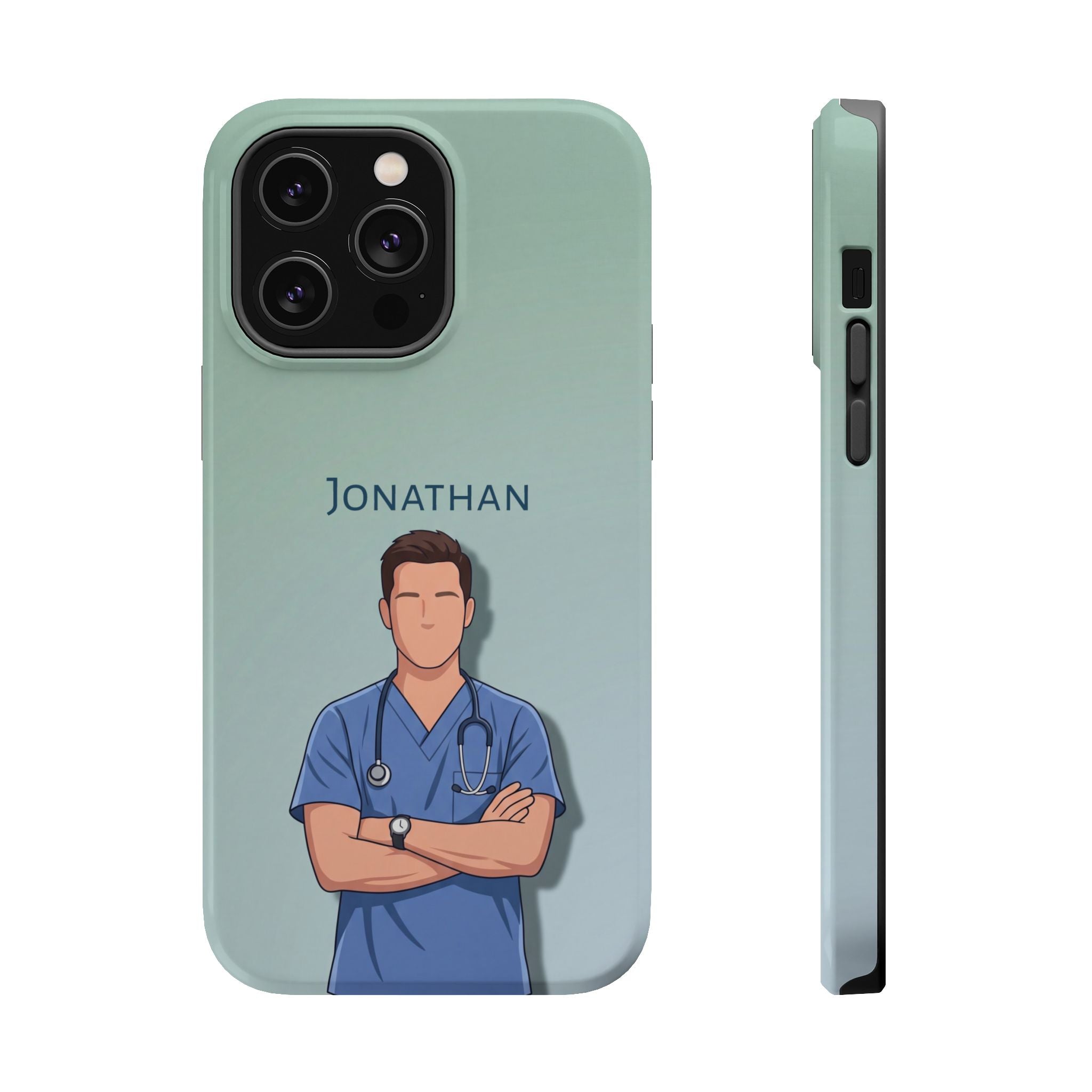 Personalized Nurse Portrait Phone Case — Impact-Resistant Wireless Charging Cover