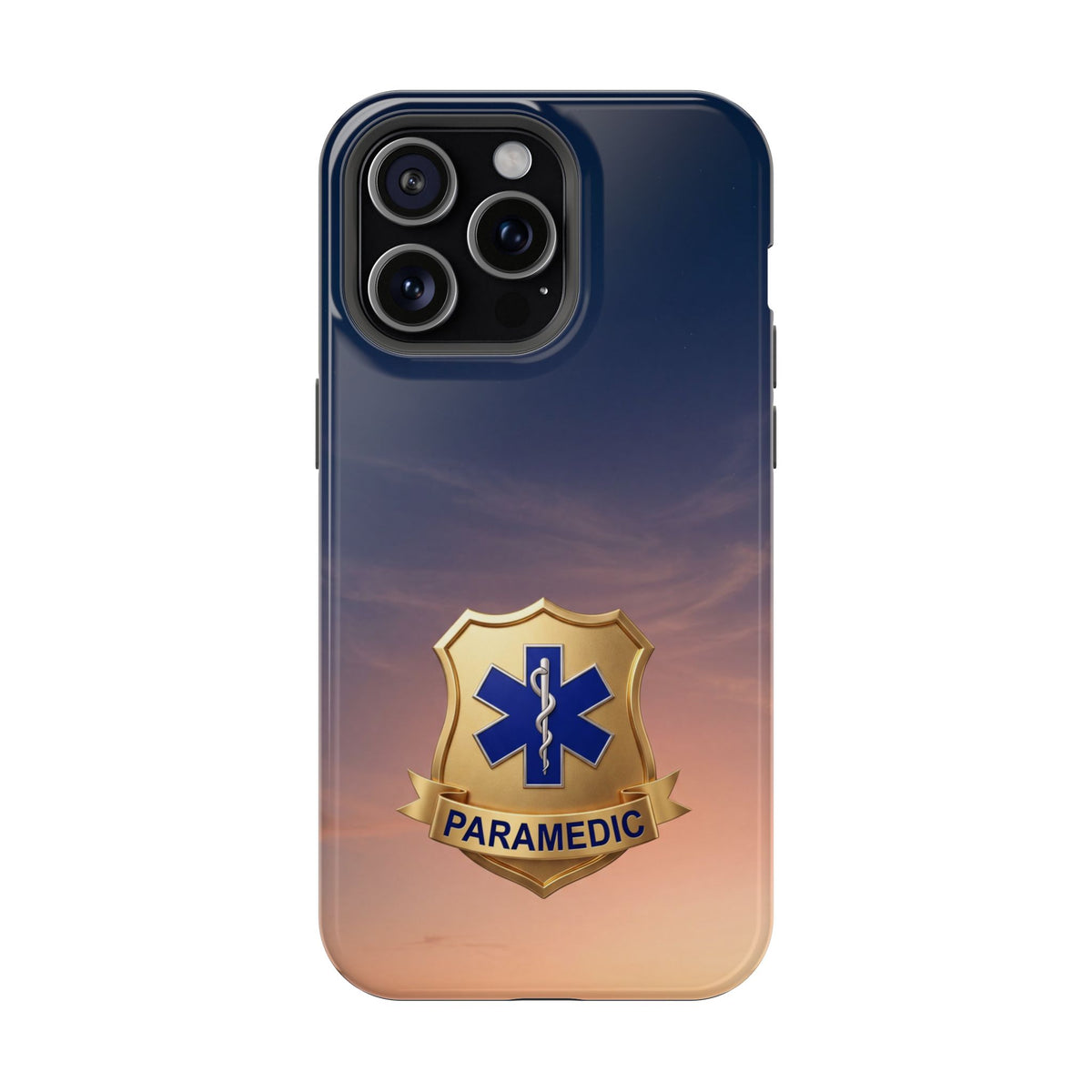 Gold Paramedic Badge Sunset Sky Phone Case — Magnetic Wireless Charging Cover